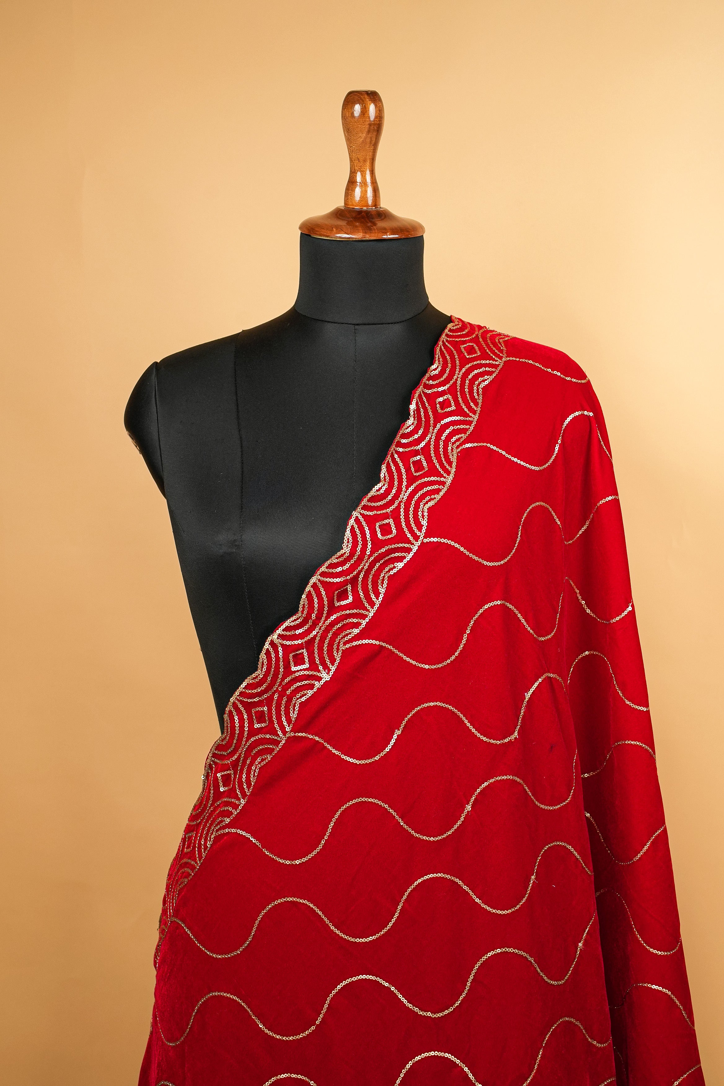 Red Dupatta With Sequins work allover With Border