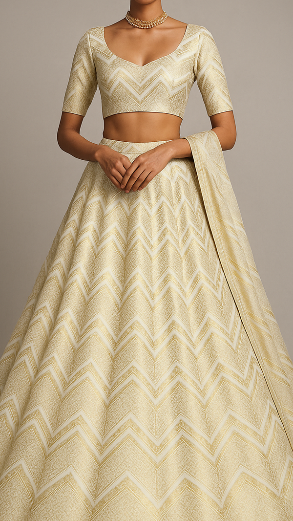White Silk Fabric With Allover Zari Handloom 16218