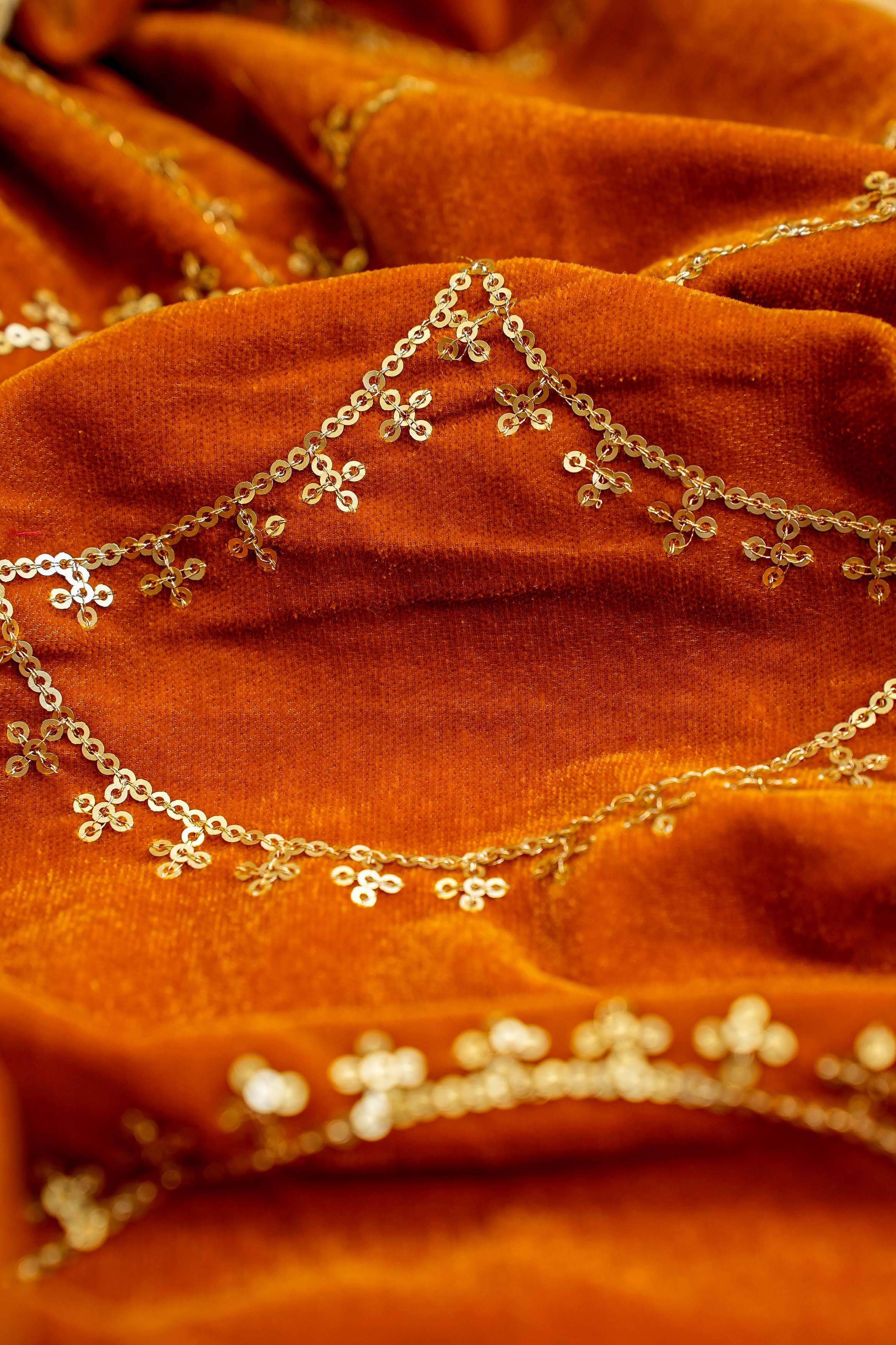 Tangerine Colored Dupatta with Zari Threadwork Border and Swaroski  Work Allover