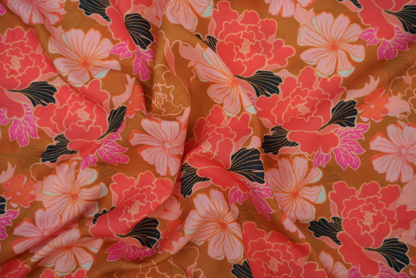 Mustard Yellow Floral Digital Printed Rayon Fabric