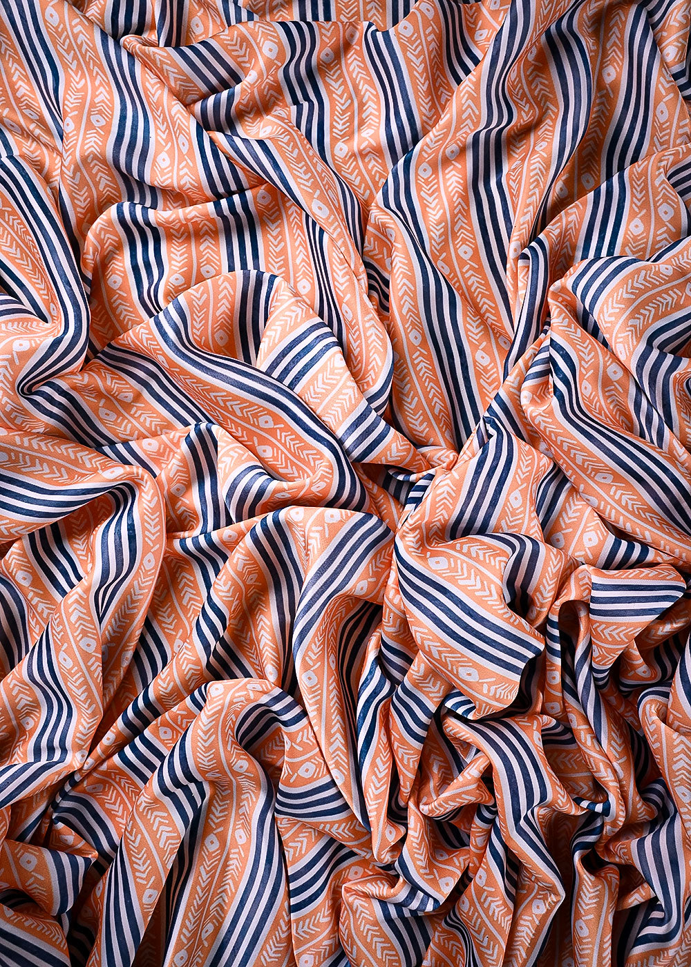 Peach Armani Satin Fabric With All Over Abstarct Print 7583