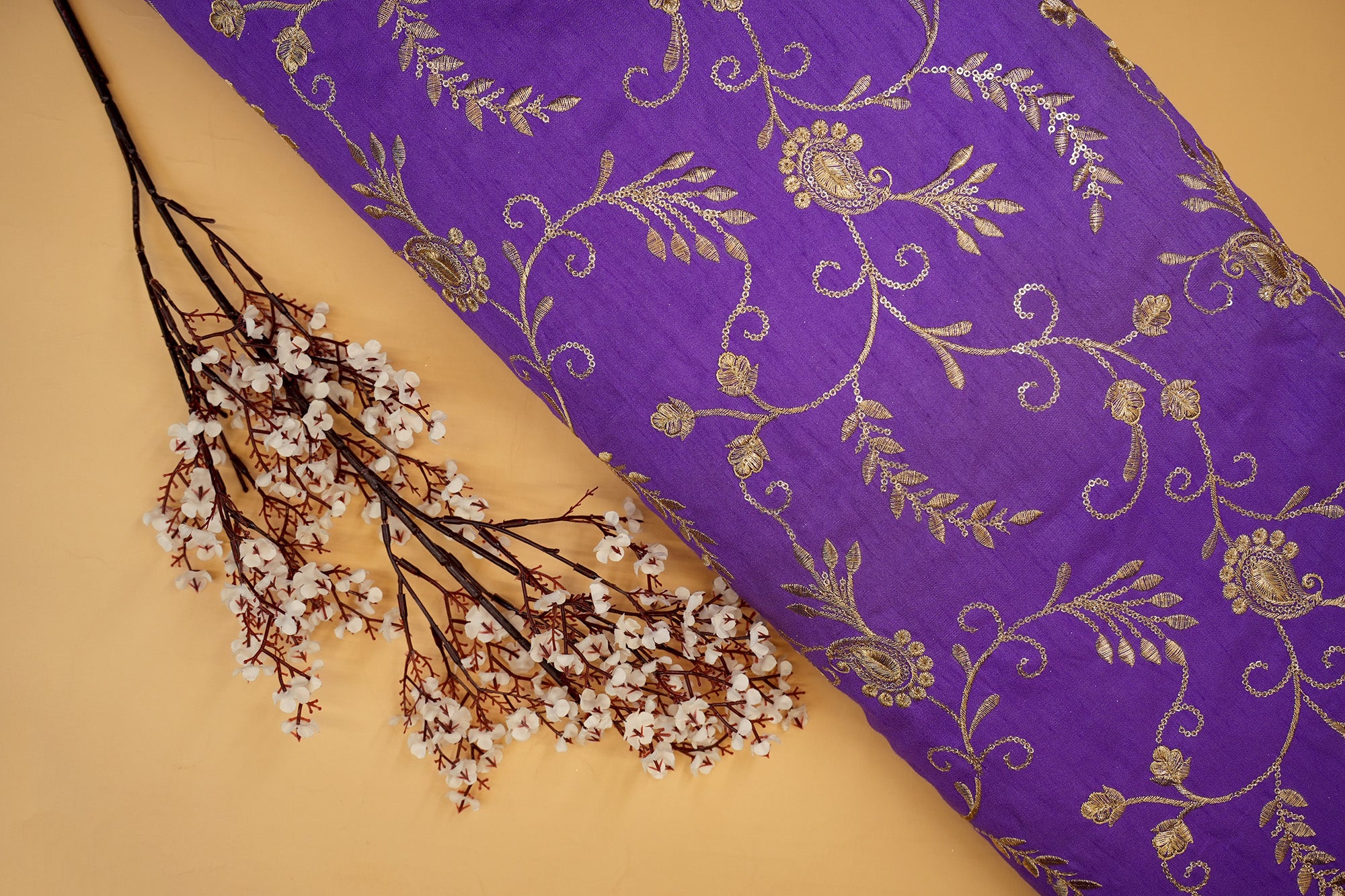 Purple Silk dupion with Zari & Sequins Floral Elegance