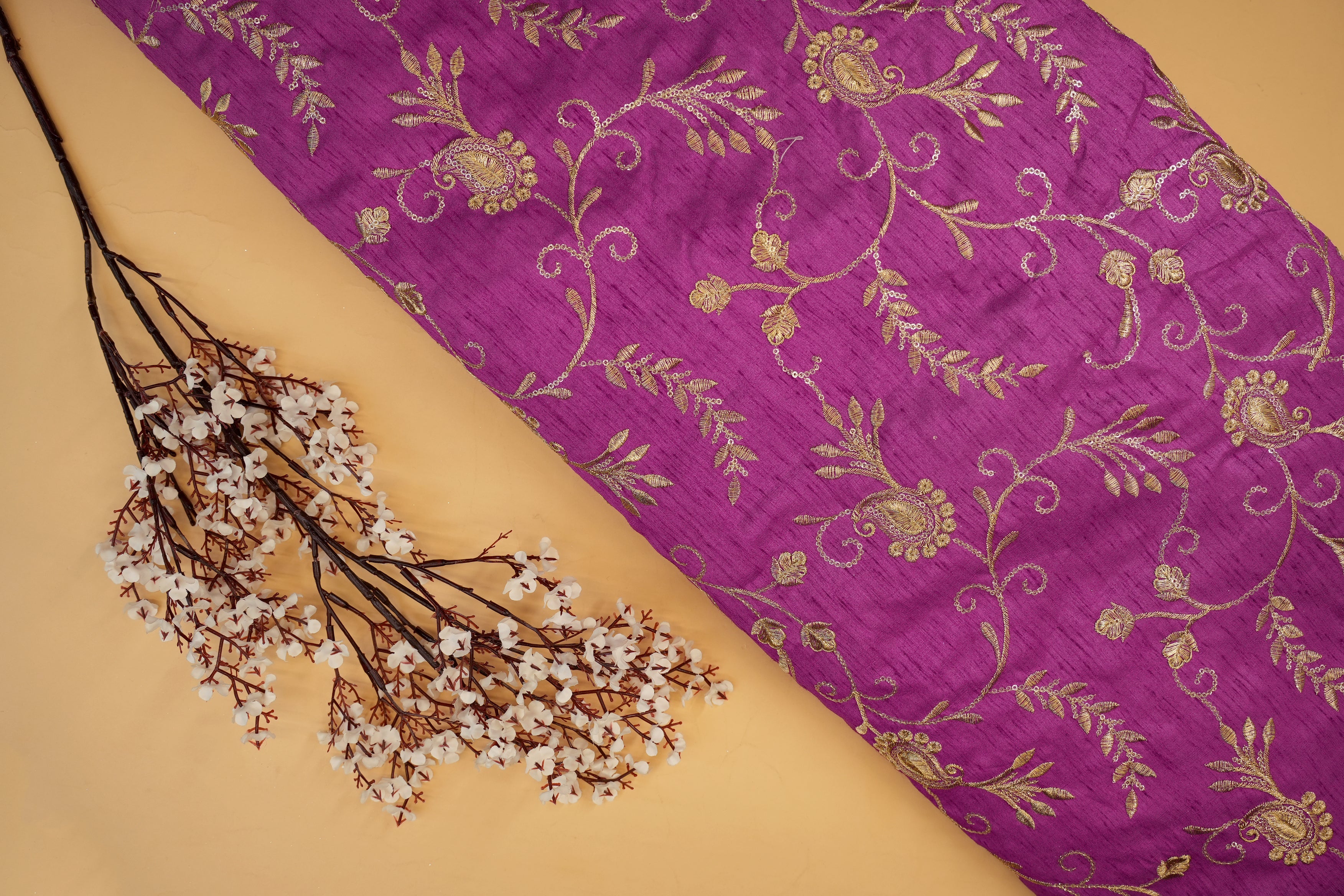 Pink Silk dupoin with Zari & Sequins Floral Elegance