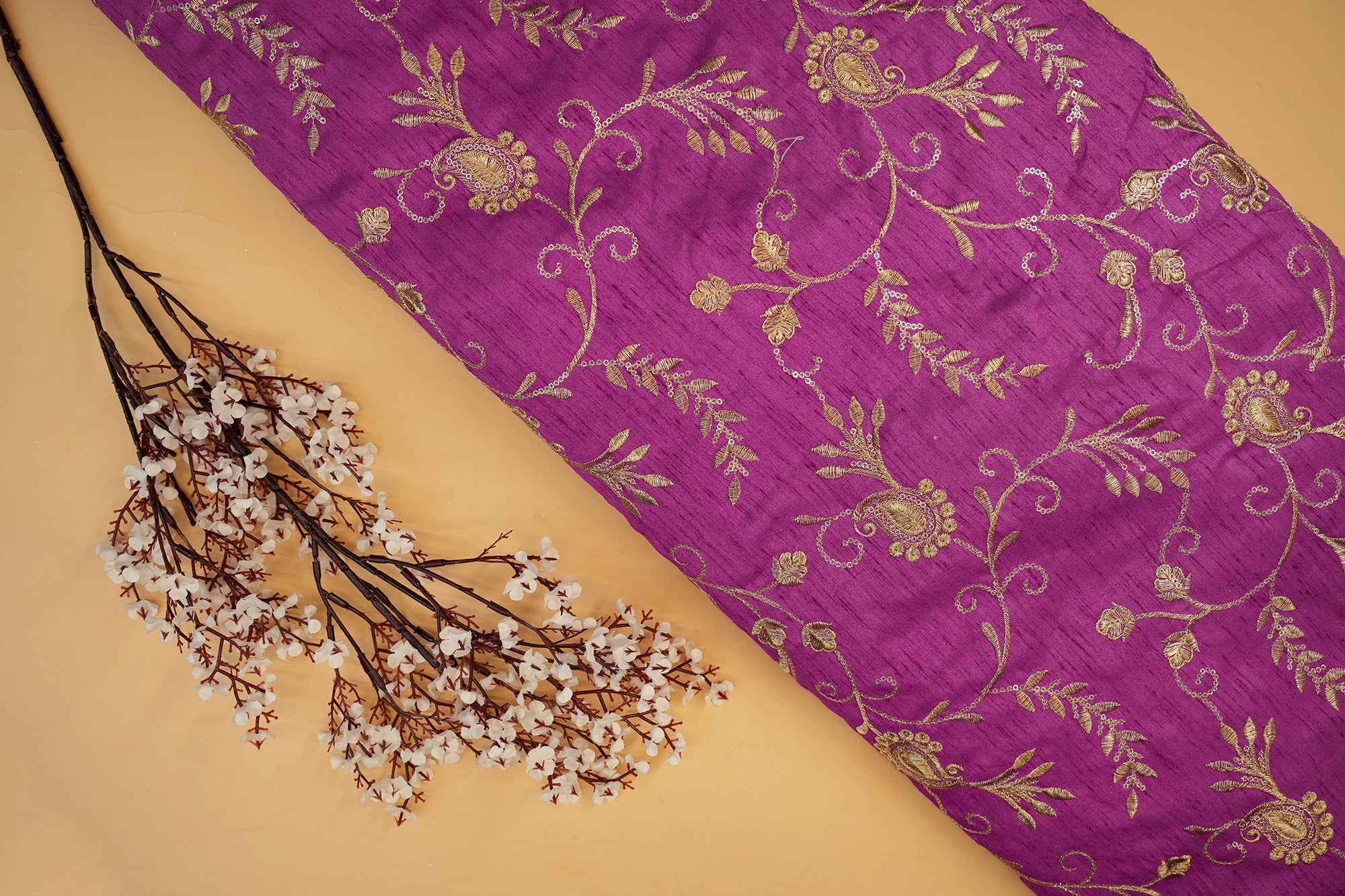 Pink Silk dupion with Zari & Sequins Floral Elegance