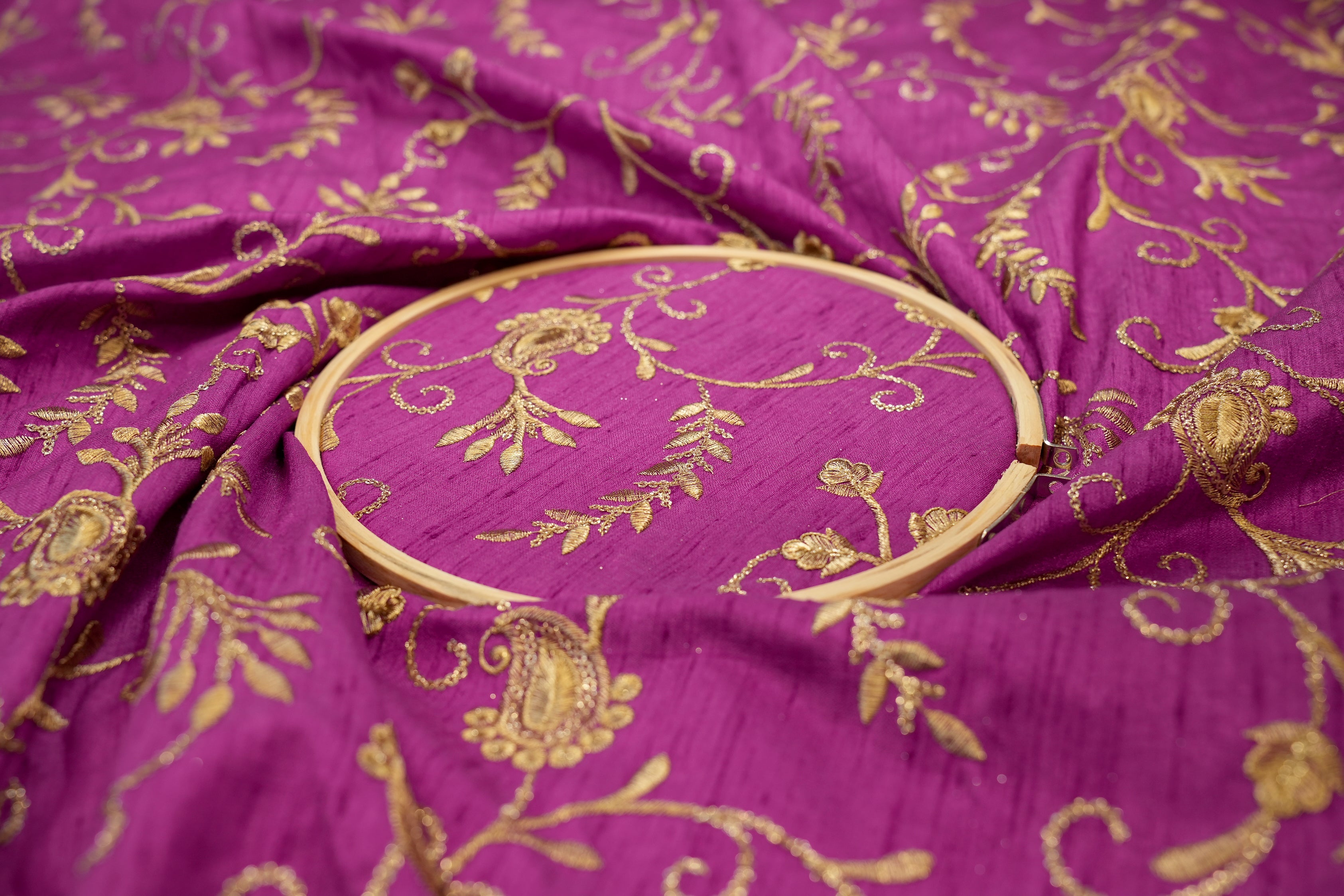 Pink Silk dupoin with Zari & Sequins Floral Elegance