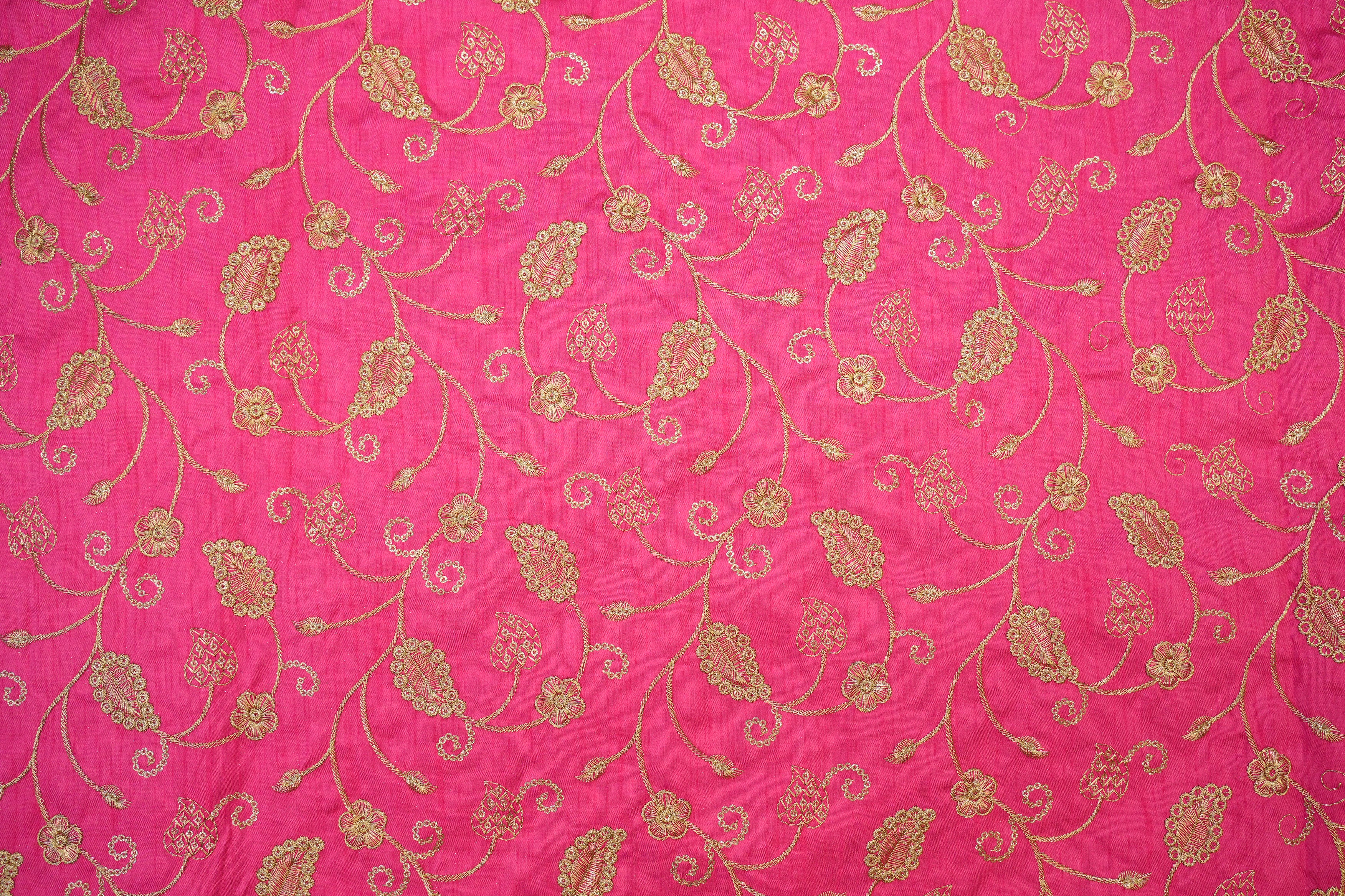 Bright Pink Silk dupoin with Zari & Sequins Floral Elegance