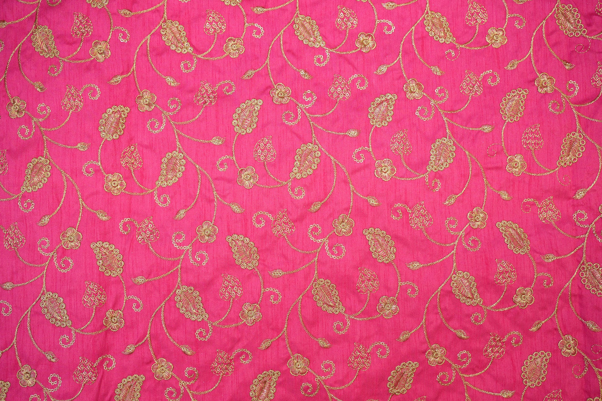 Bright Pink Silk dupion with Zari & Sequins Floral Elegance