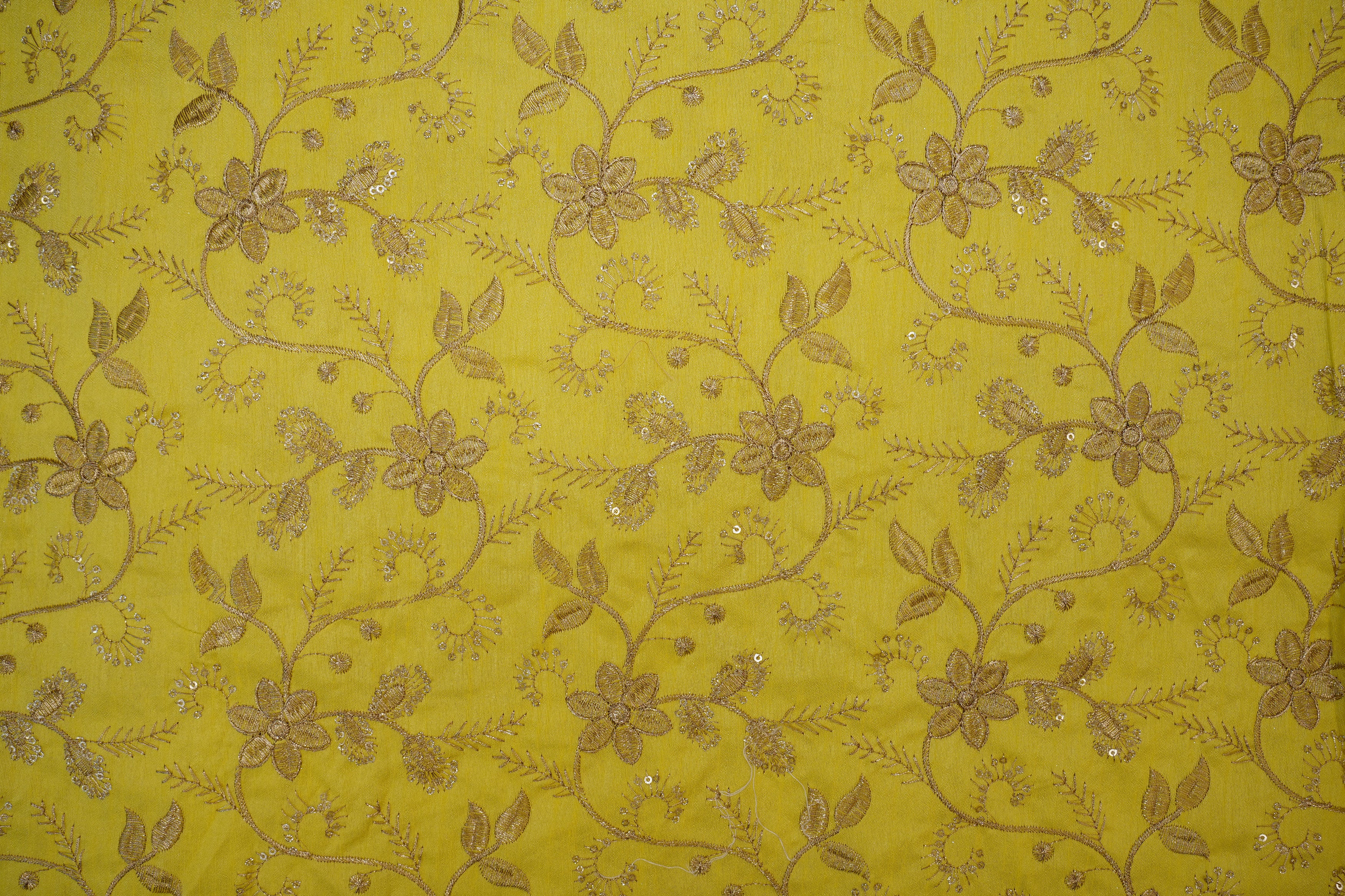 Yellow Silk dupoin with Zari & Glitter Floral Sequins