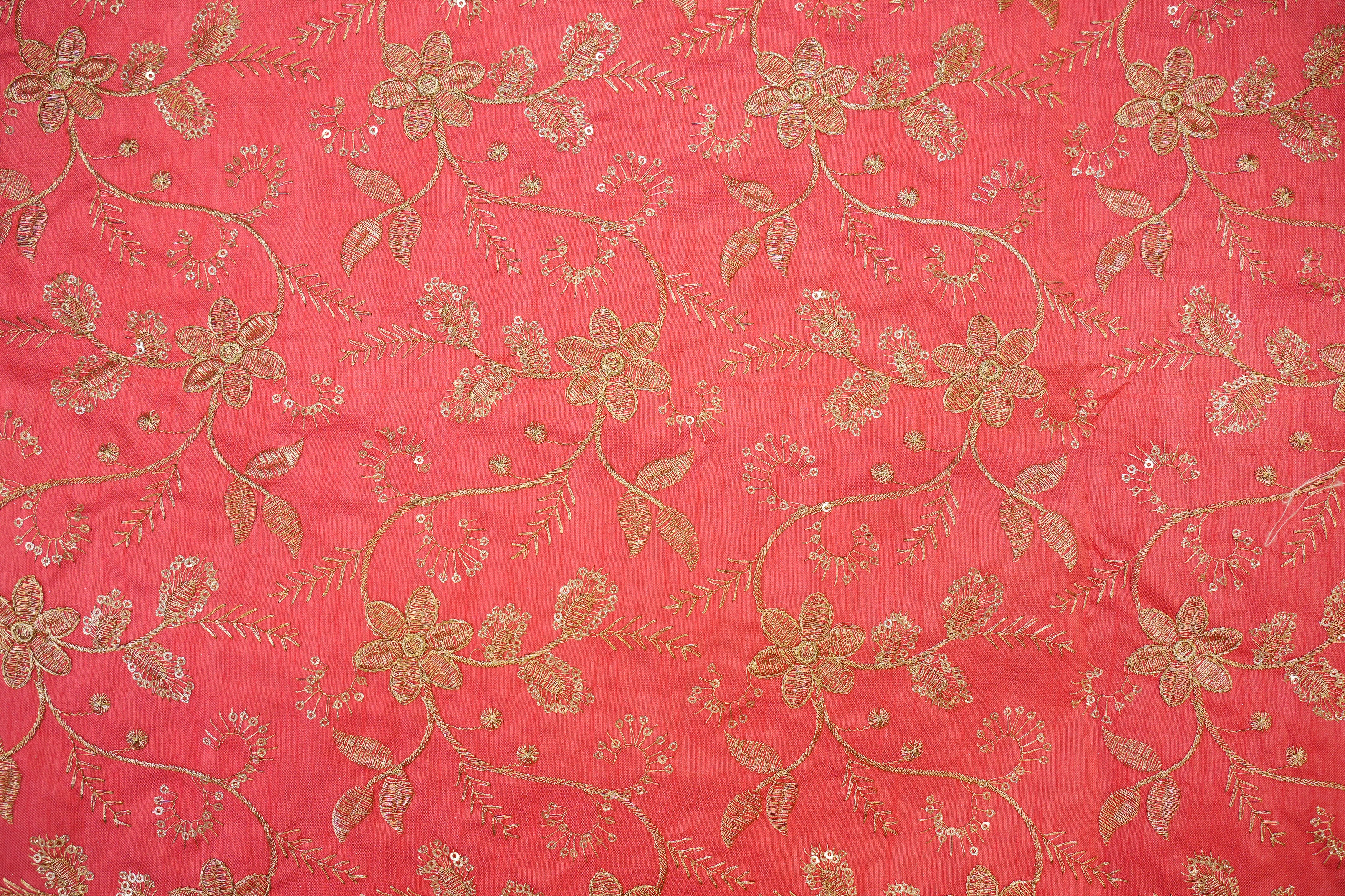 Pink Silk dupoin with Zari & Glitter Floral Sequins