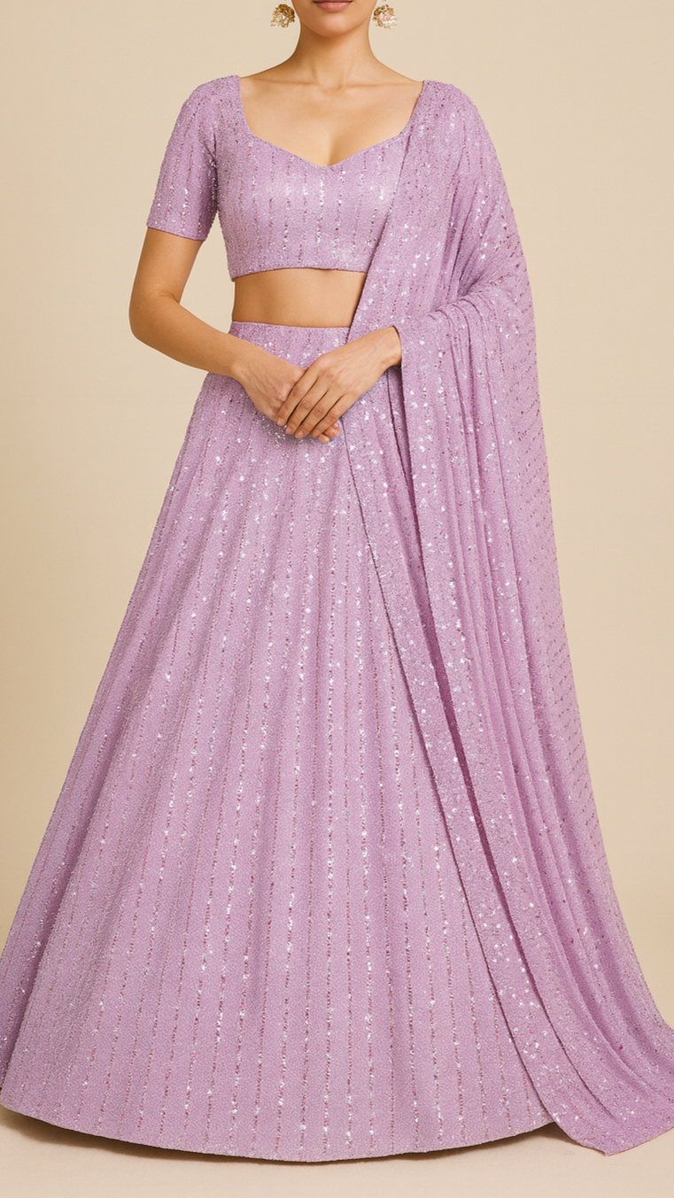 Lavender Imported Lycra Net Fabric with Sequins & Katdana Work 12431