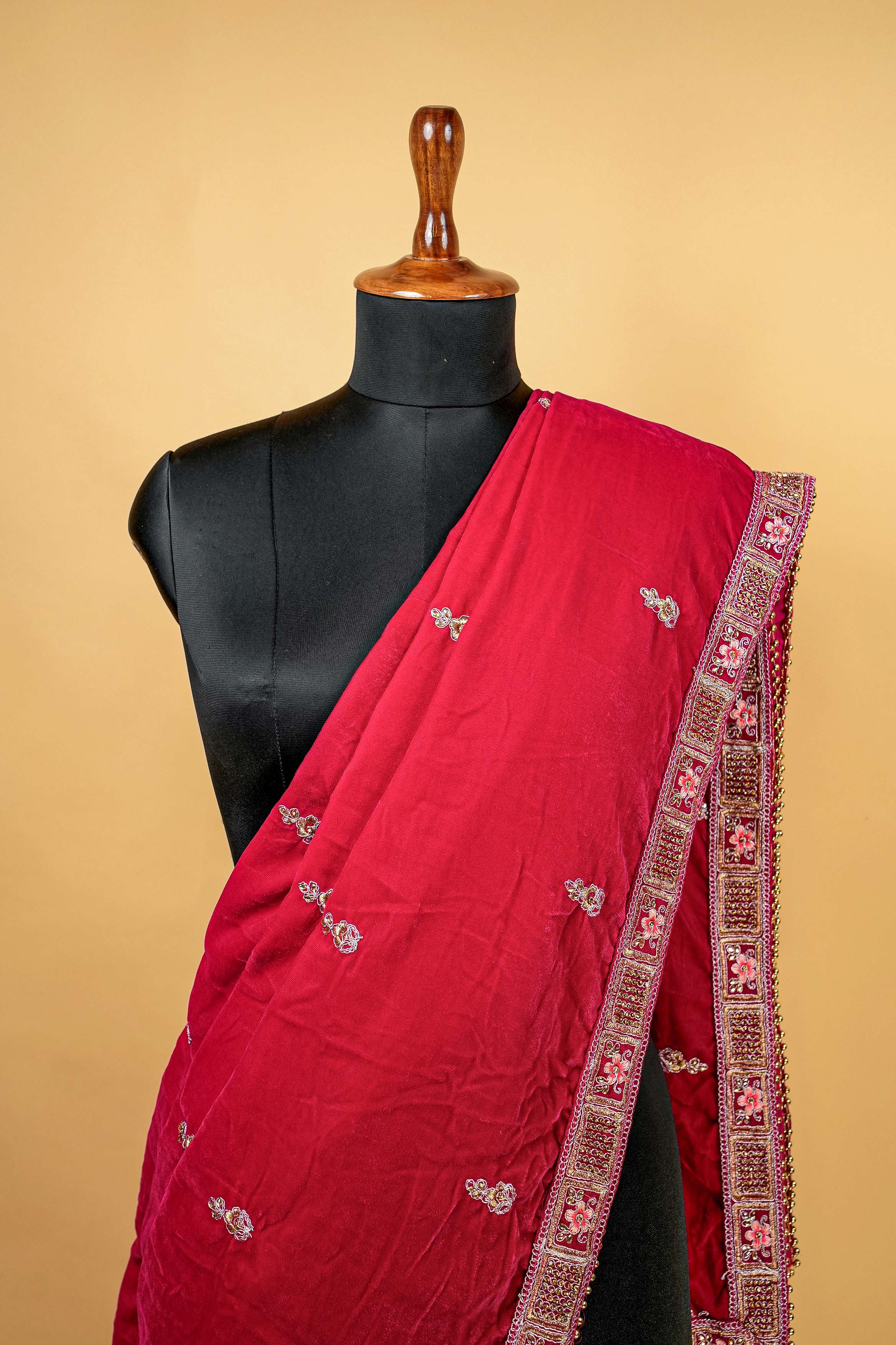 Rani  Dupatta with  Zari Work And Swaroski Work Allover With Border