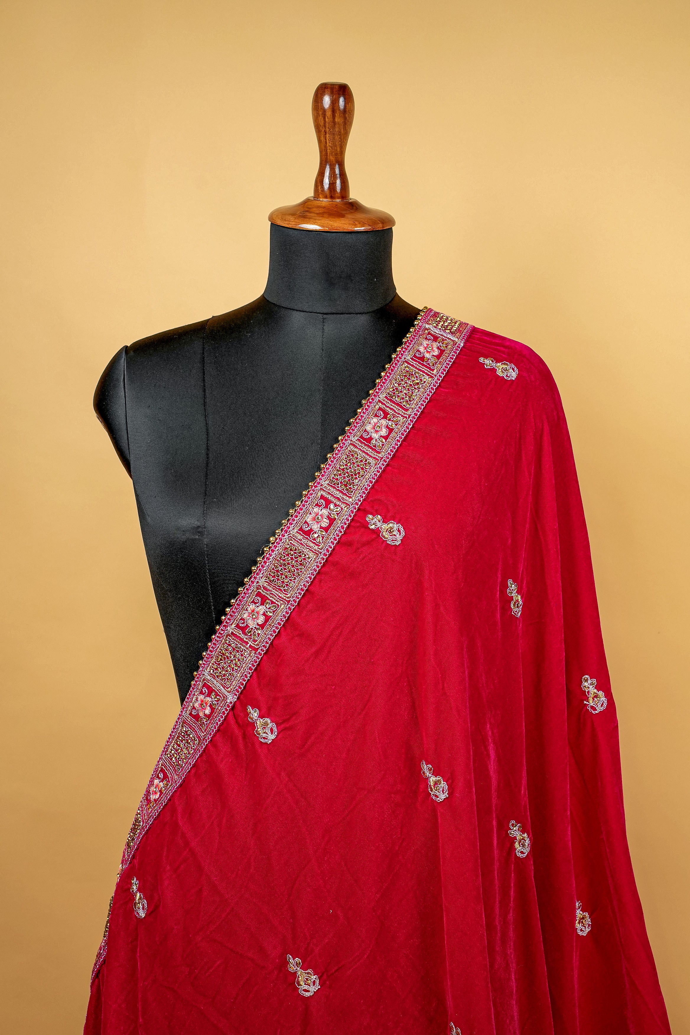 Rani  Dupatta with  Zari Work And Swaroski Work Allover With Border