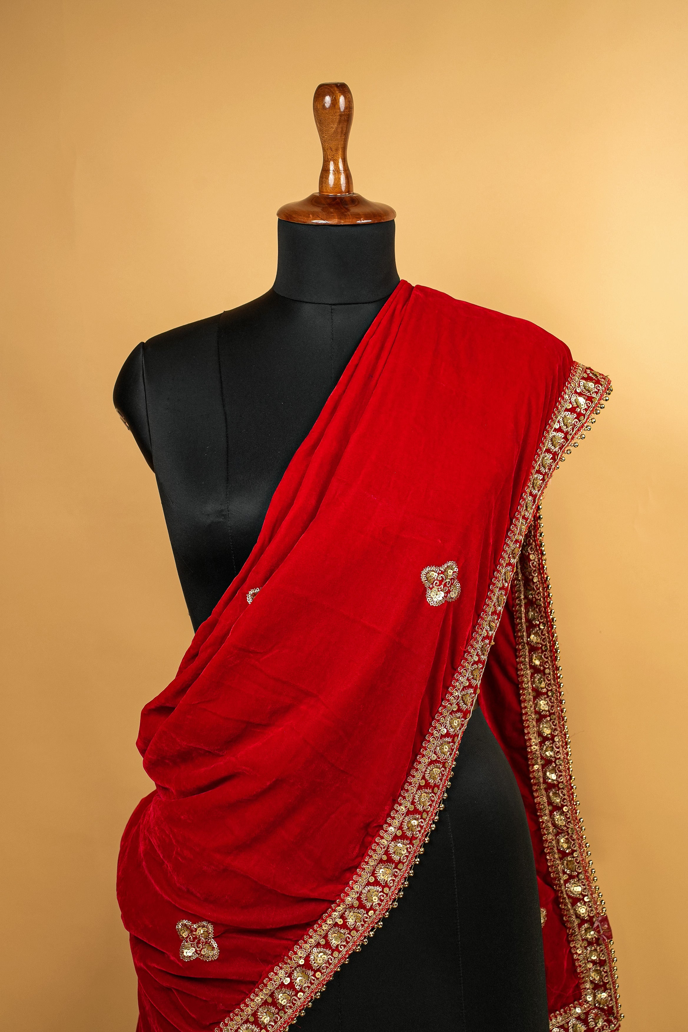 Red Dupatta With Sequins and Zari work Butti Allover and Border