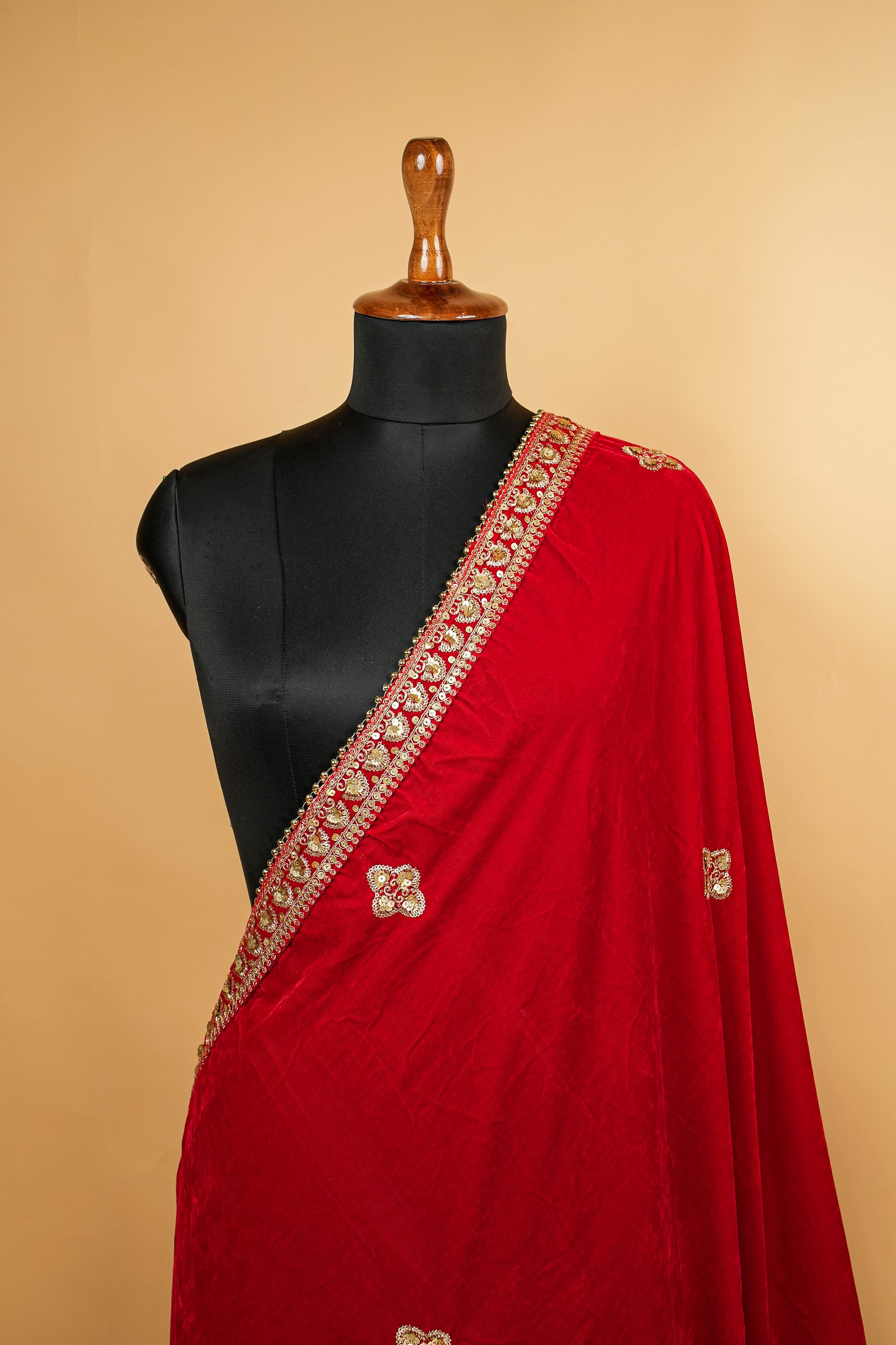 Red Dupatta With Sequins and Zari work Butti Allover and Border