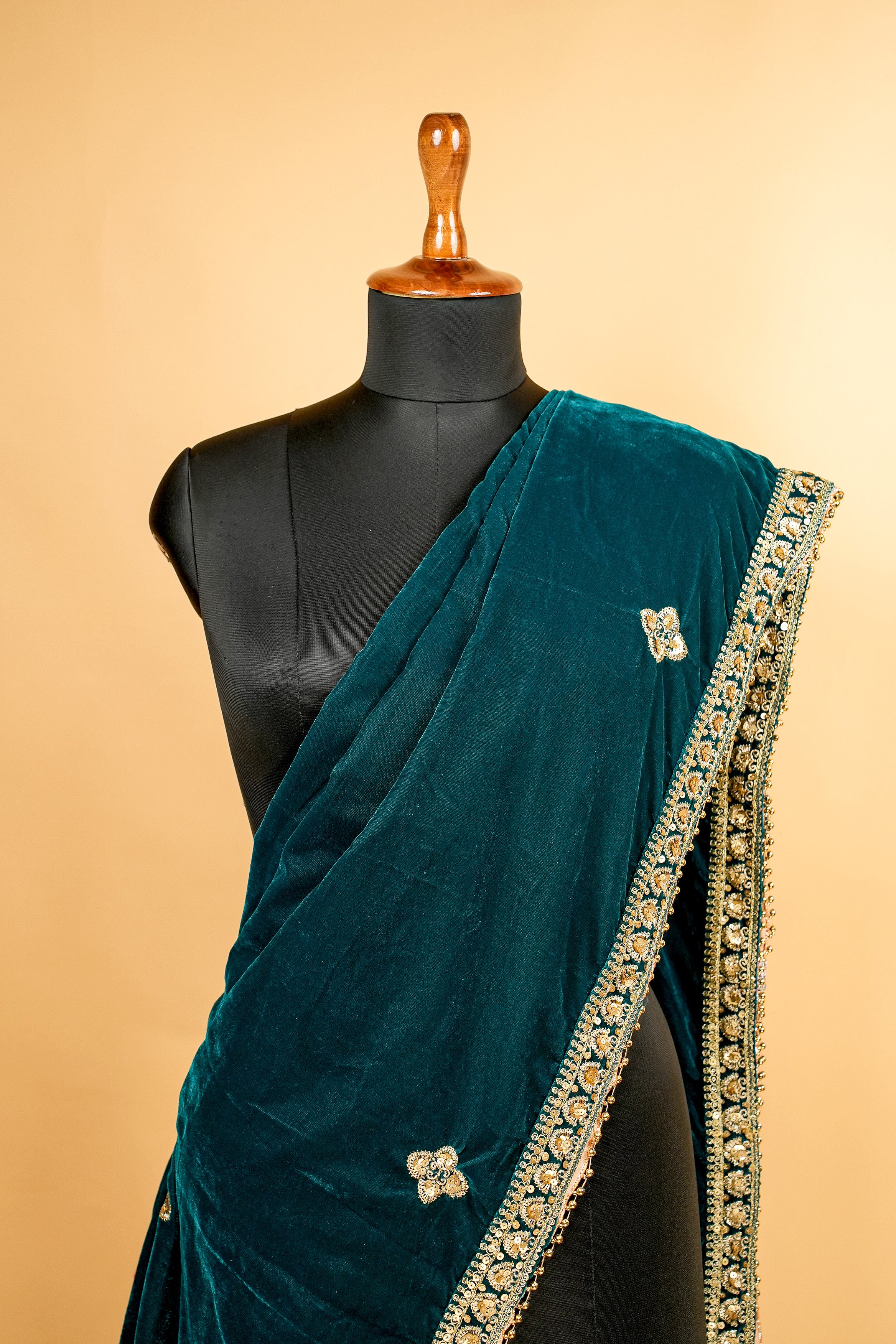 Peacock Blue Dupatta With Sequins and Zari work Butti Allover and Border