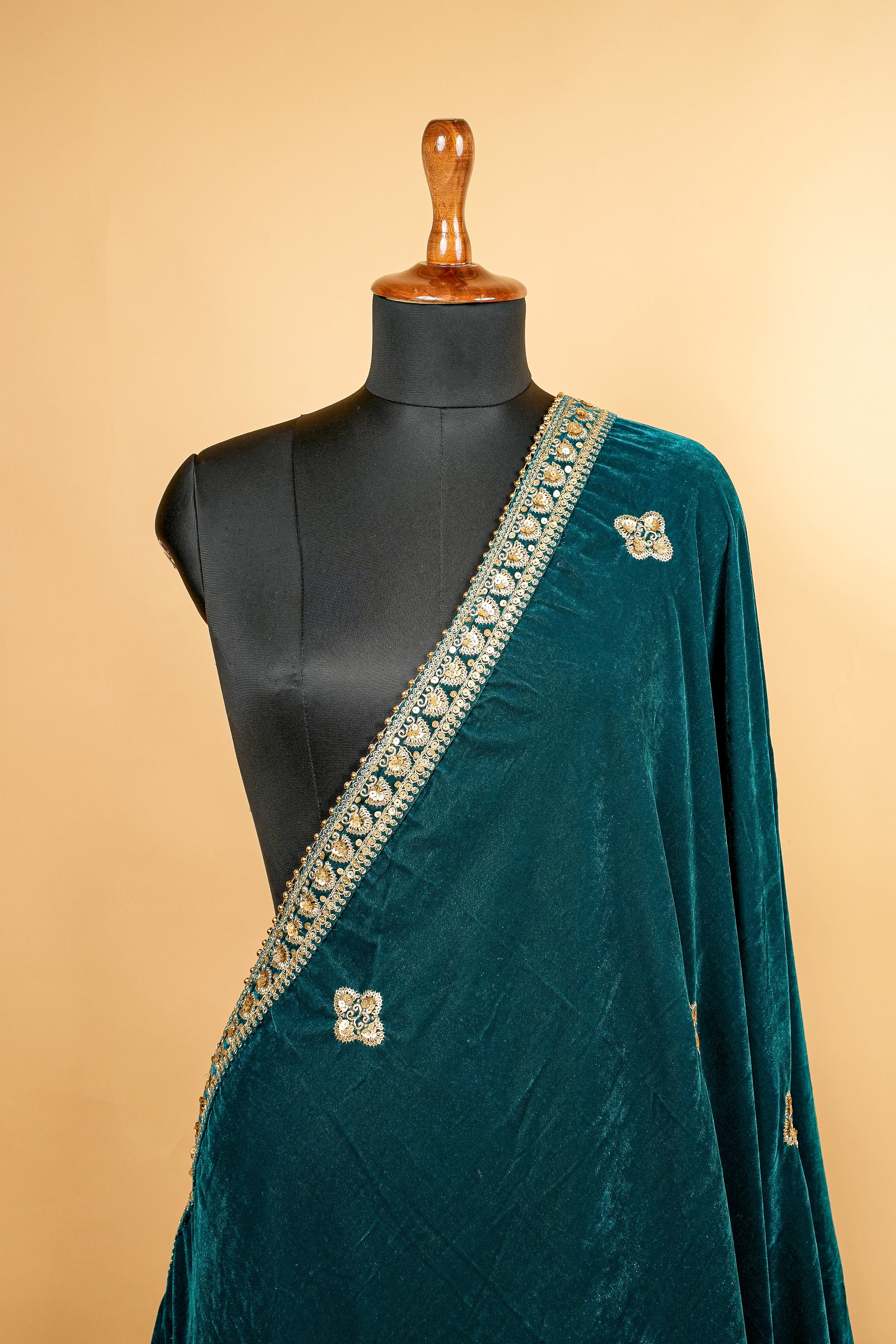 Peacock Blue Dupatta With Sequins and Zari work Butti Allover and Border