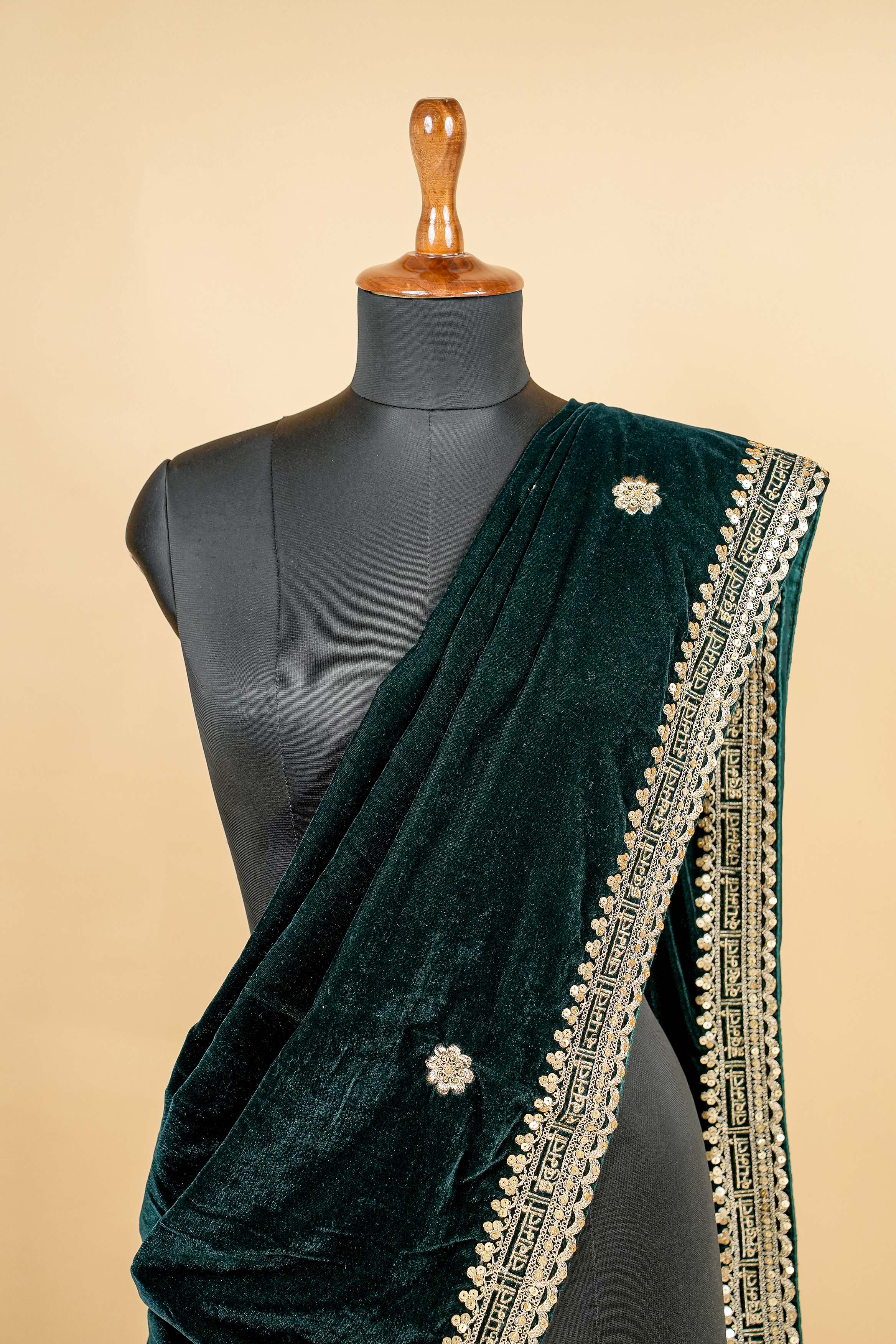 Bottle Green Dupatta With Zari And Sequins work with Border