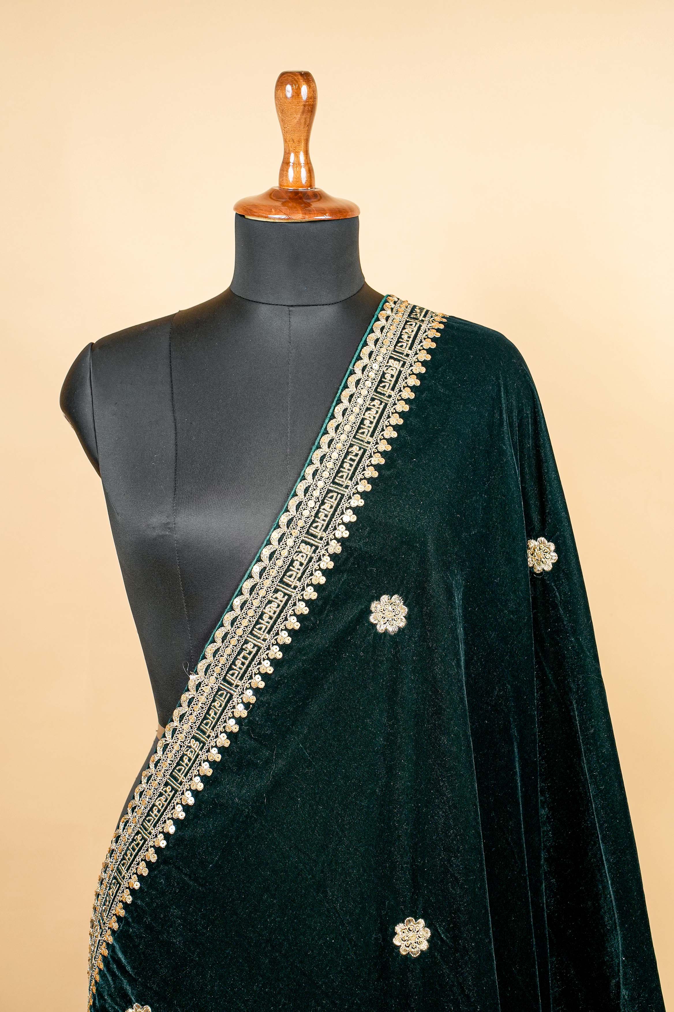 Bottle Green Dupatta With Zari And Sequins work with Border