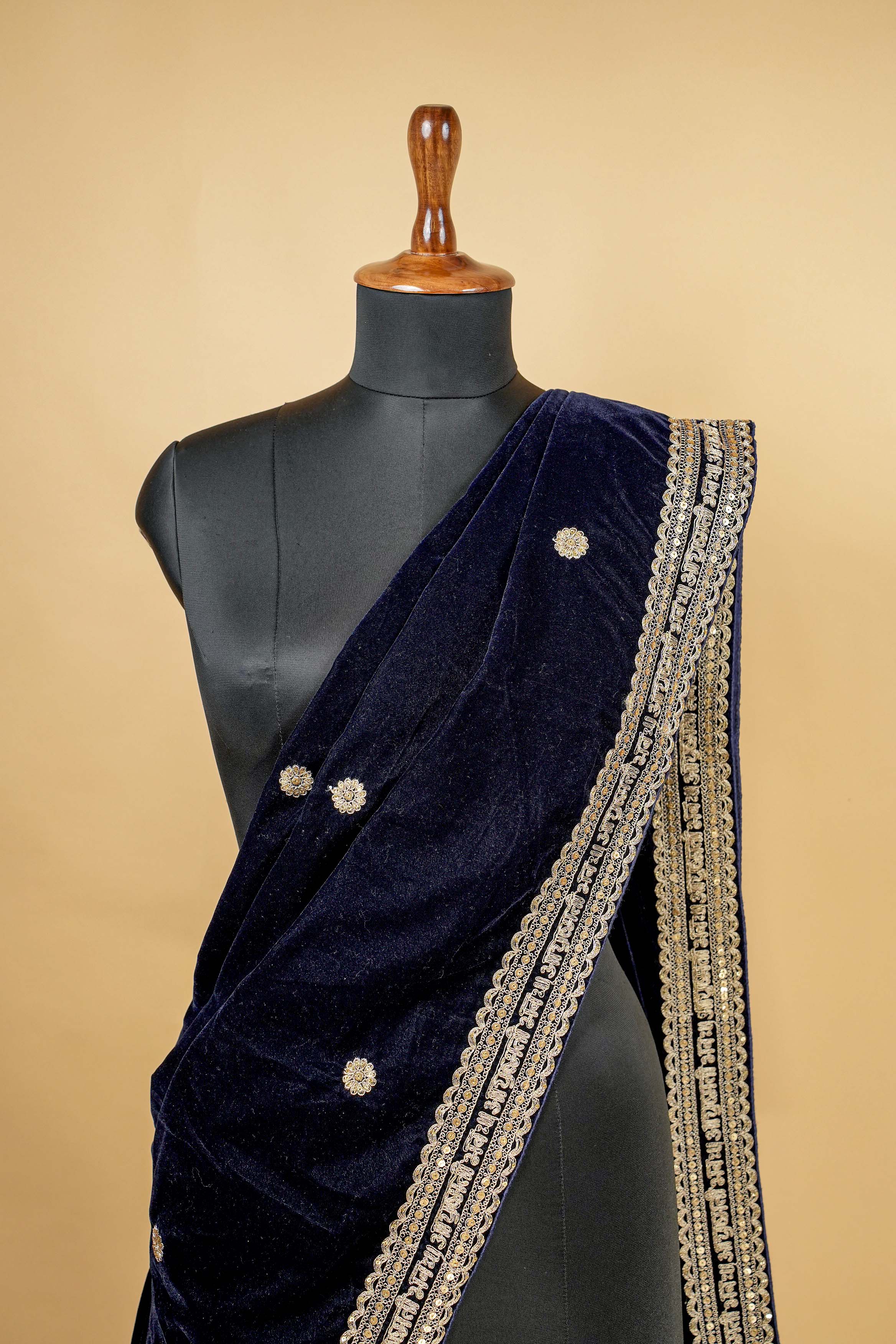 Navy Blue Dupatta With Zari And Sequins work with Border