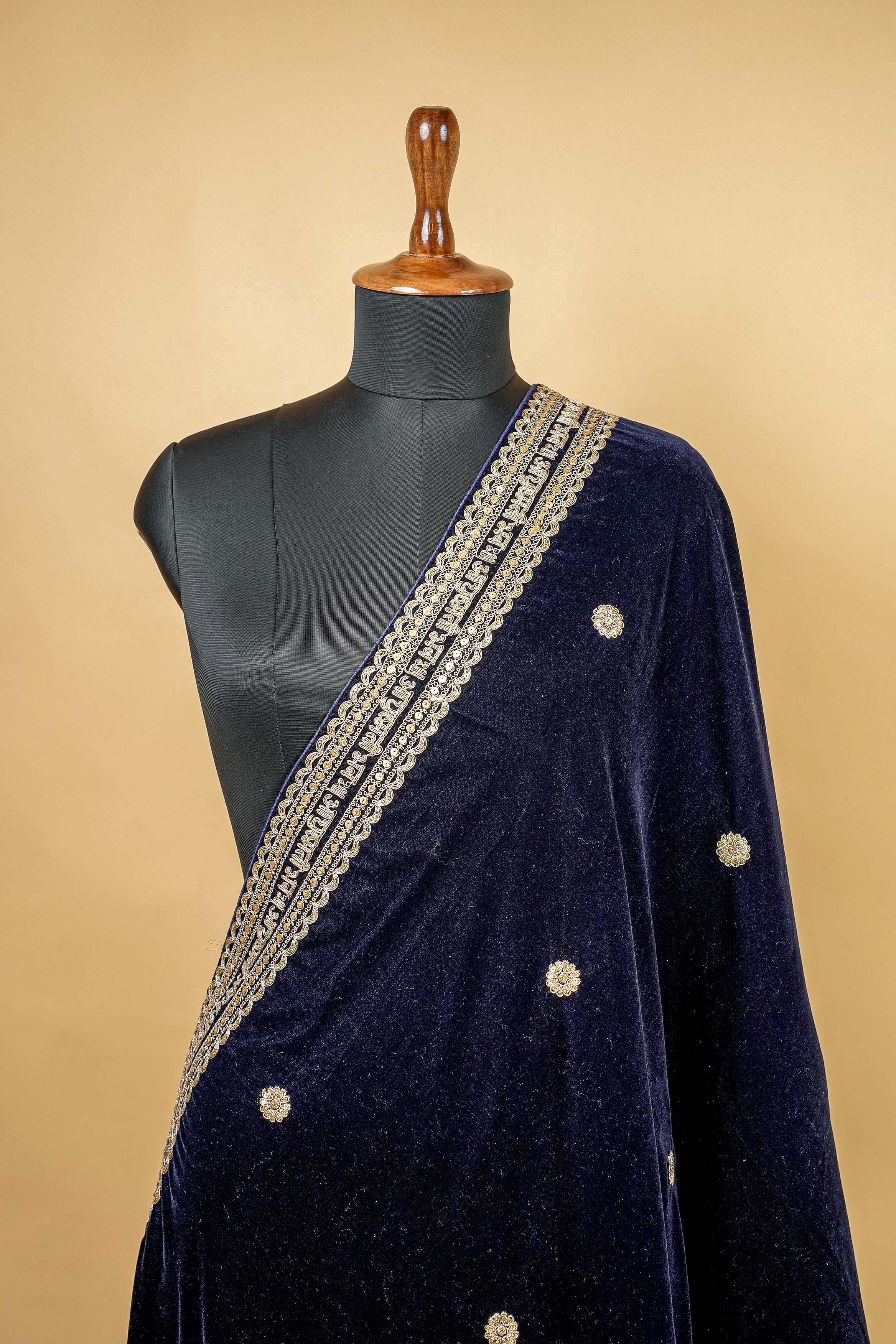 Navy Blue Dupatta With Zari And Sequins work with Border