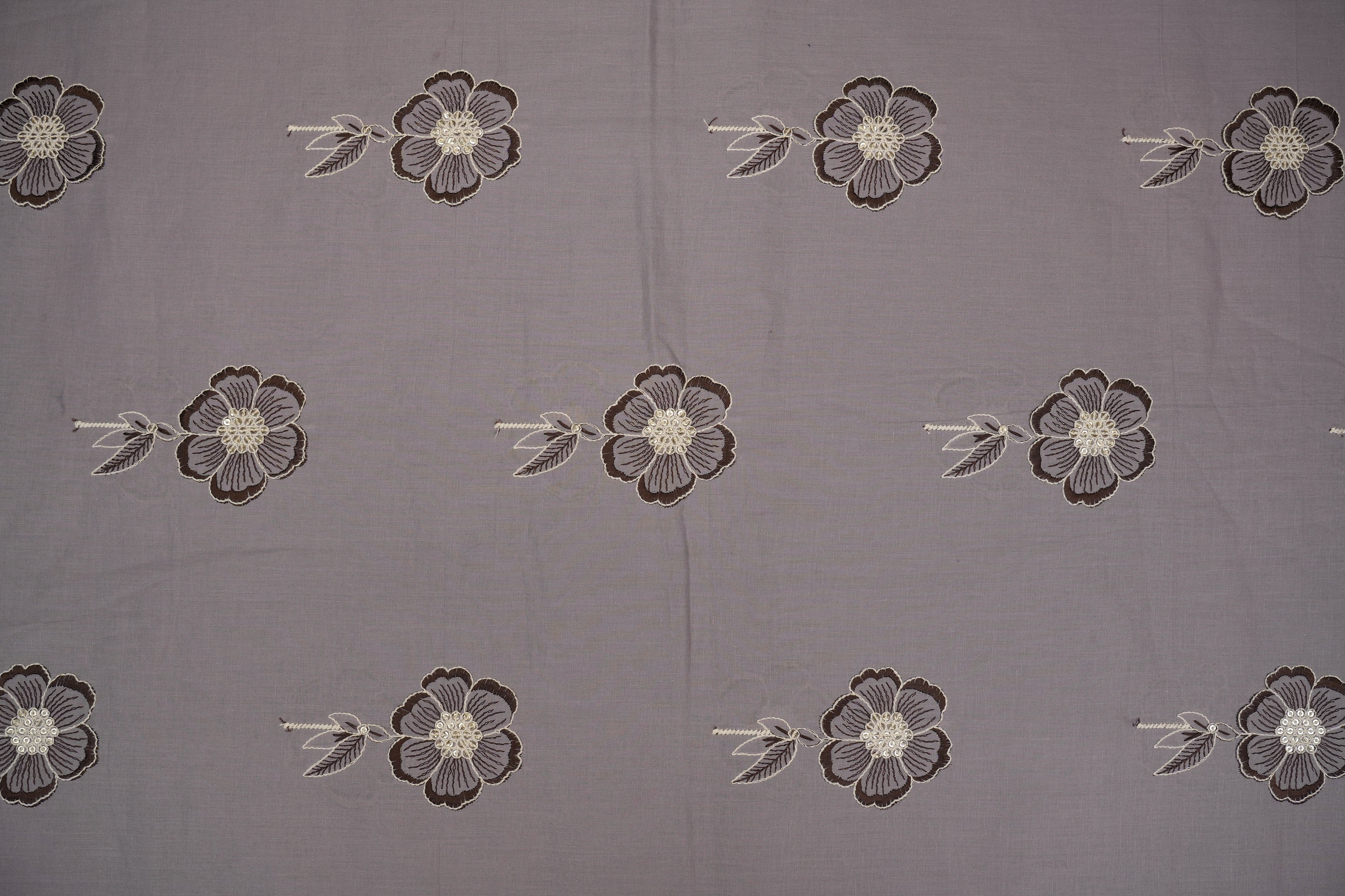 Fossil grey Colour cotton sequins with floral pattern threadwork  embroidery