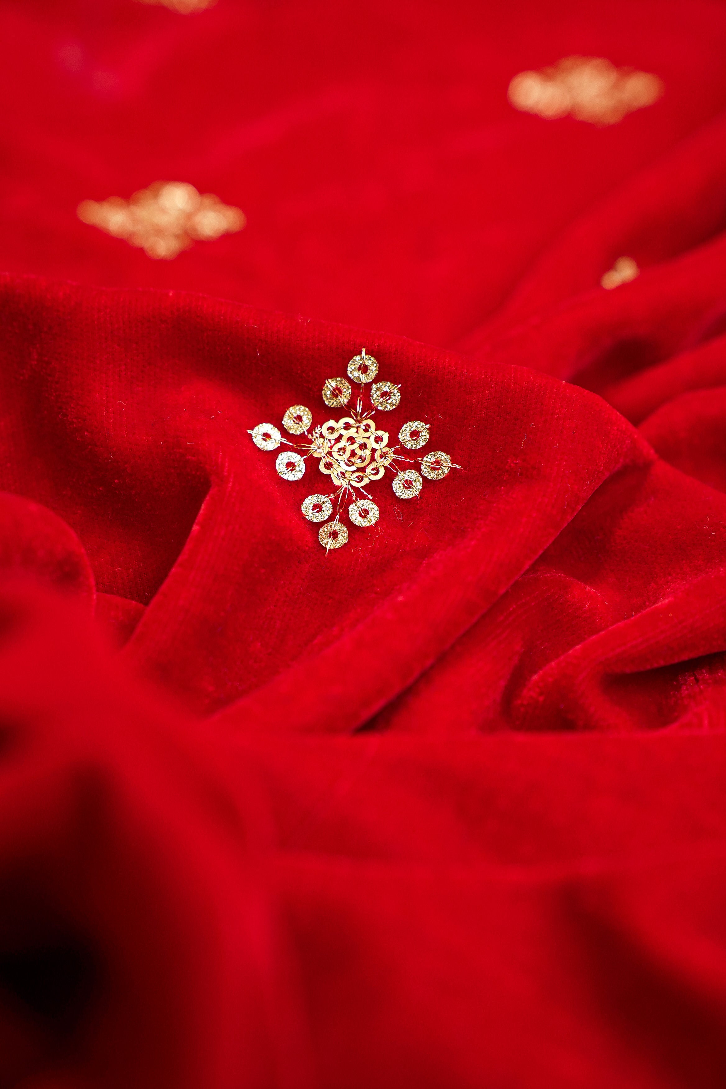 Red Dupatta With Sequins and Zari work Butti Allover and Border