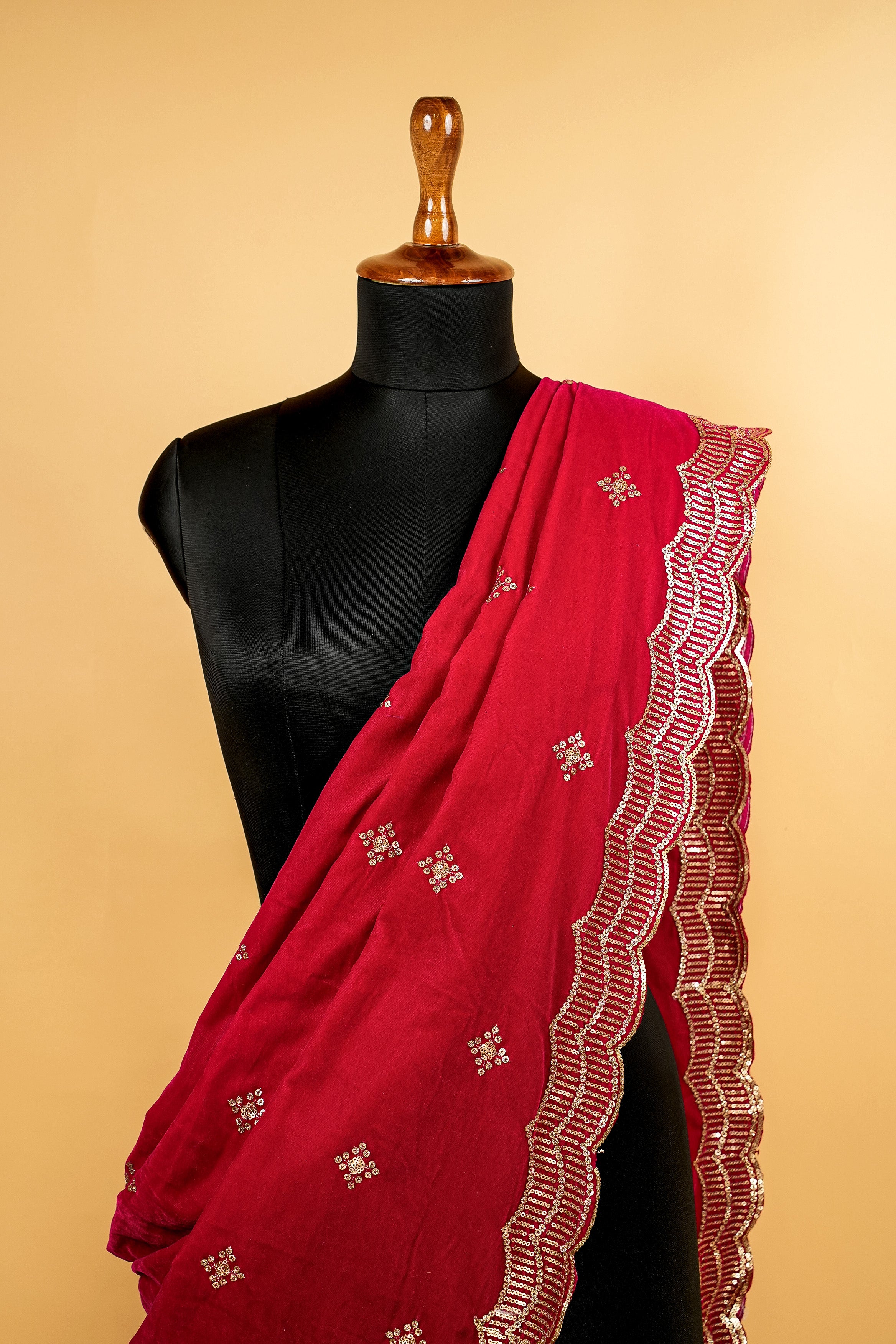 Magenta Dupatta With Sequins and Zari work Butti Allover and Border