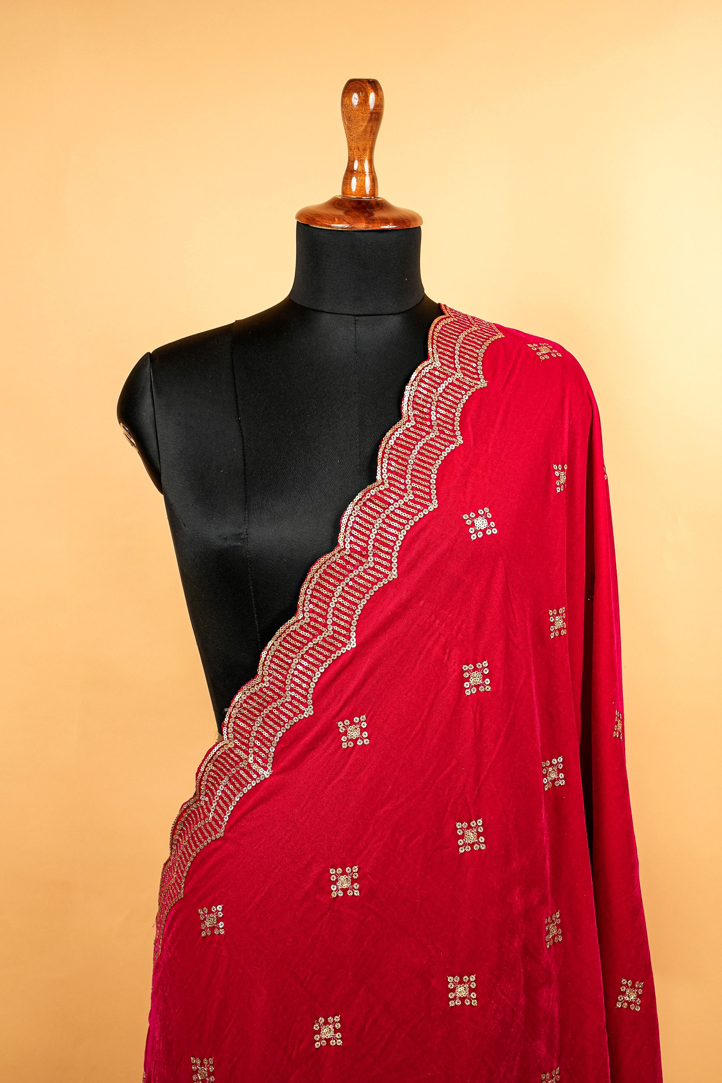 Magenta Dupatta With Sequins and Zari work Butti Allover and Border