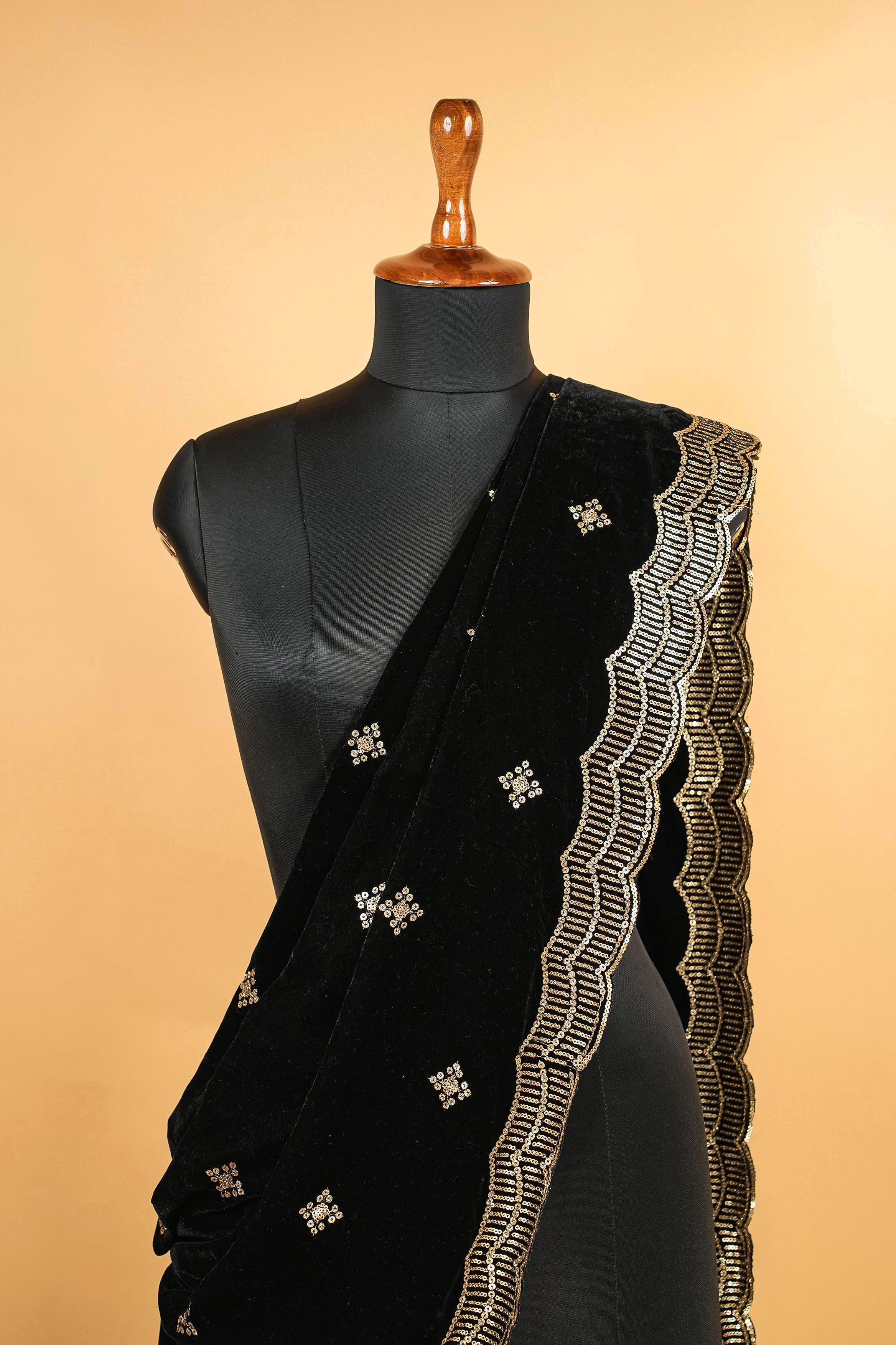 Black Dupatta With Sequins and Zari work Butti Allover and Border