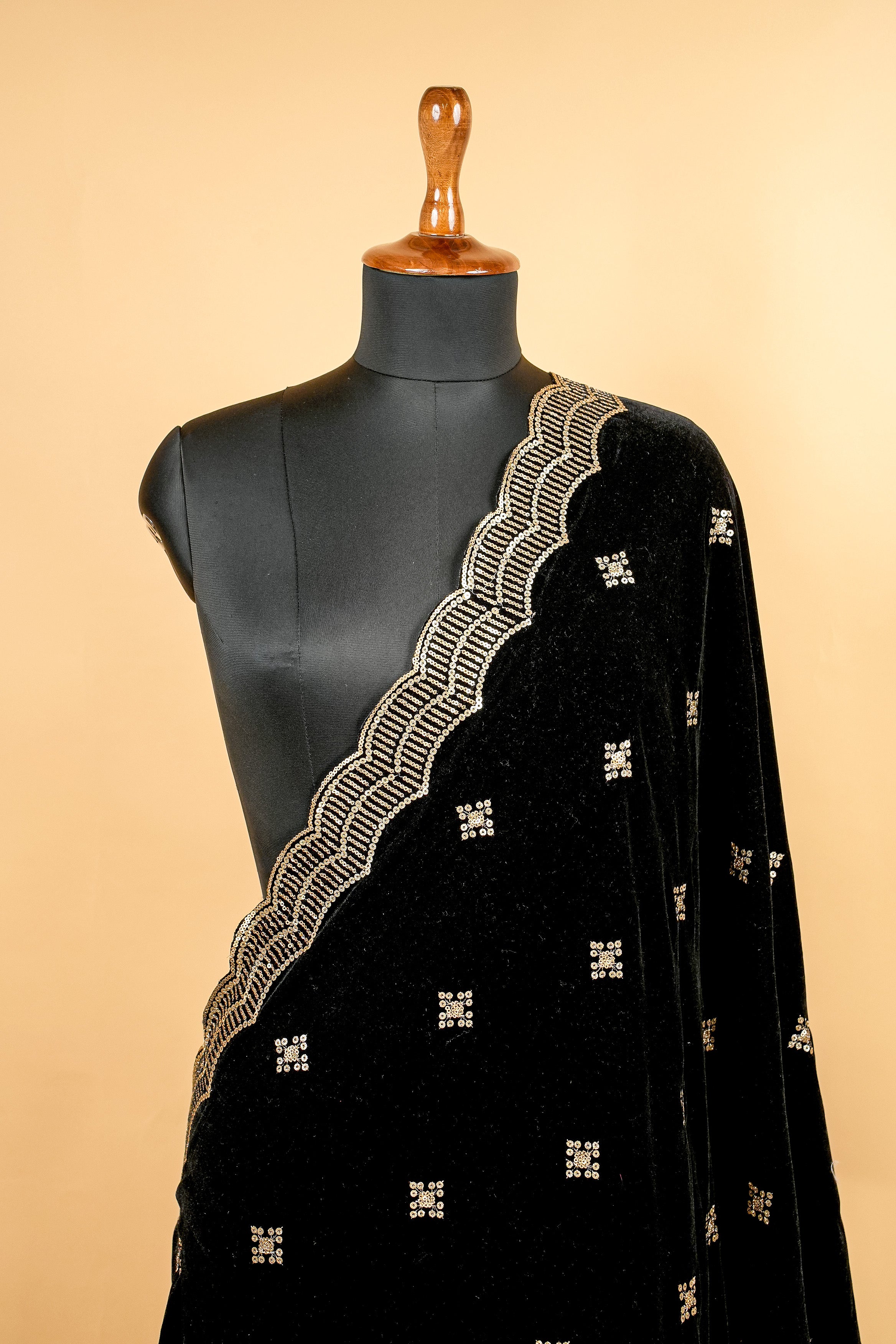 Black Dupatta With Sequins and Zari work Butti Allover and Border