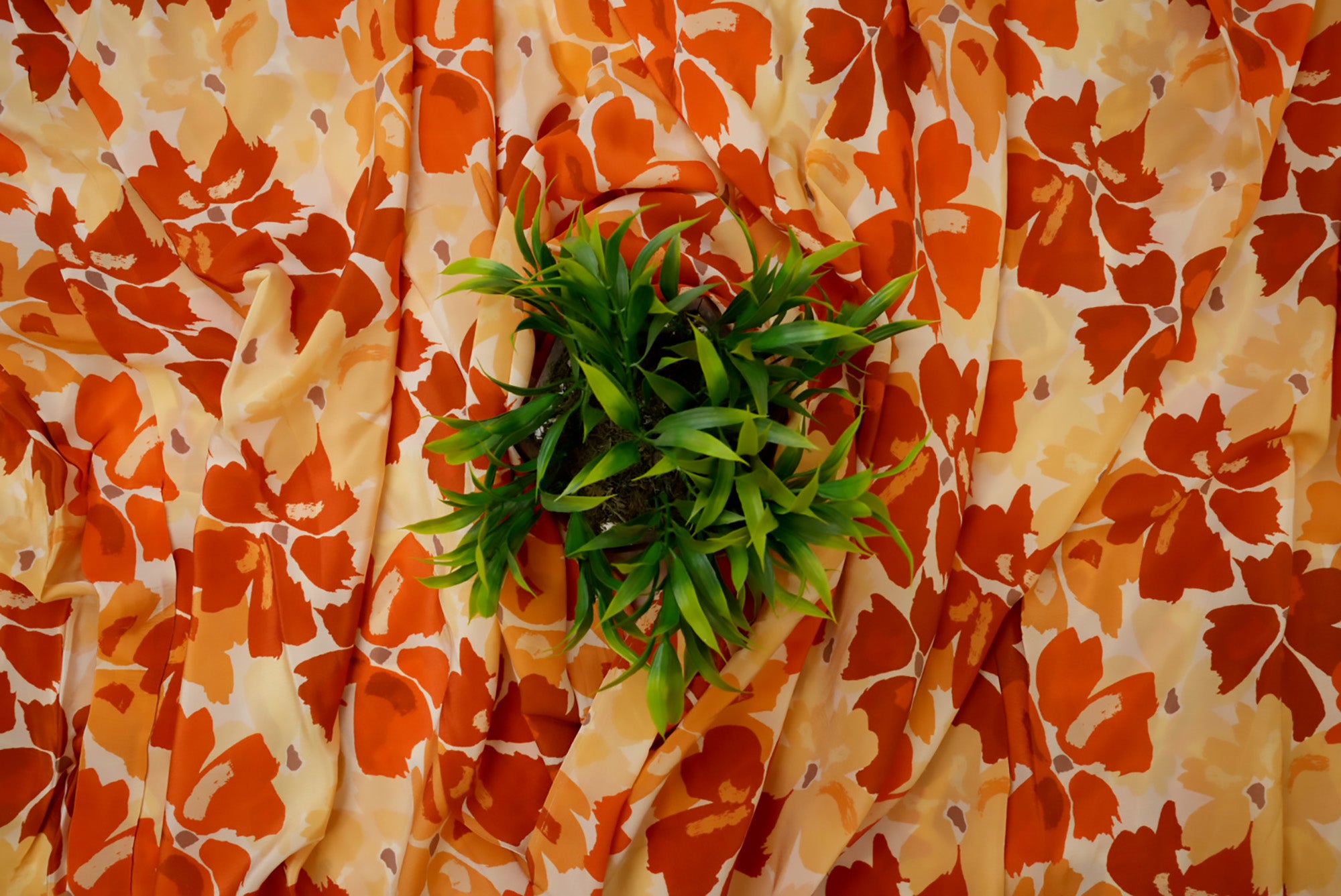 Shades Of Orange Floral Digital Printed Rayon Fabric