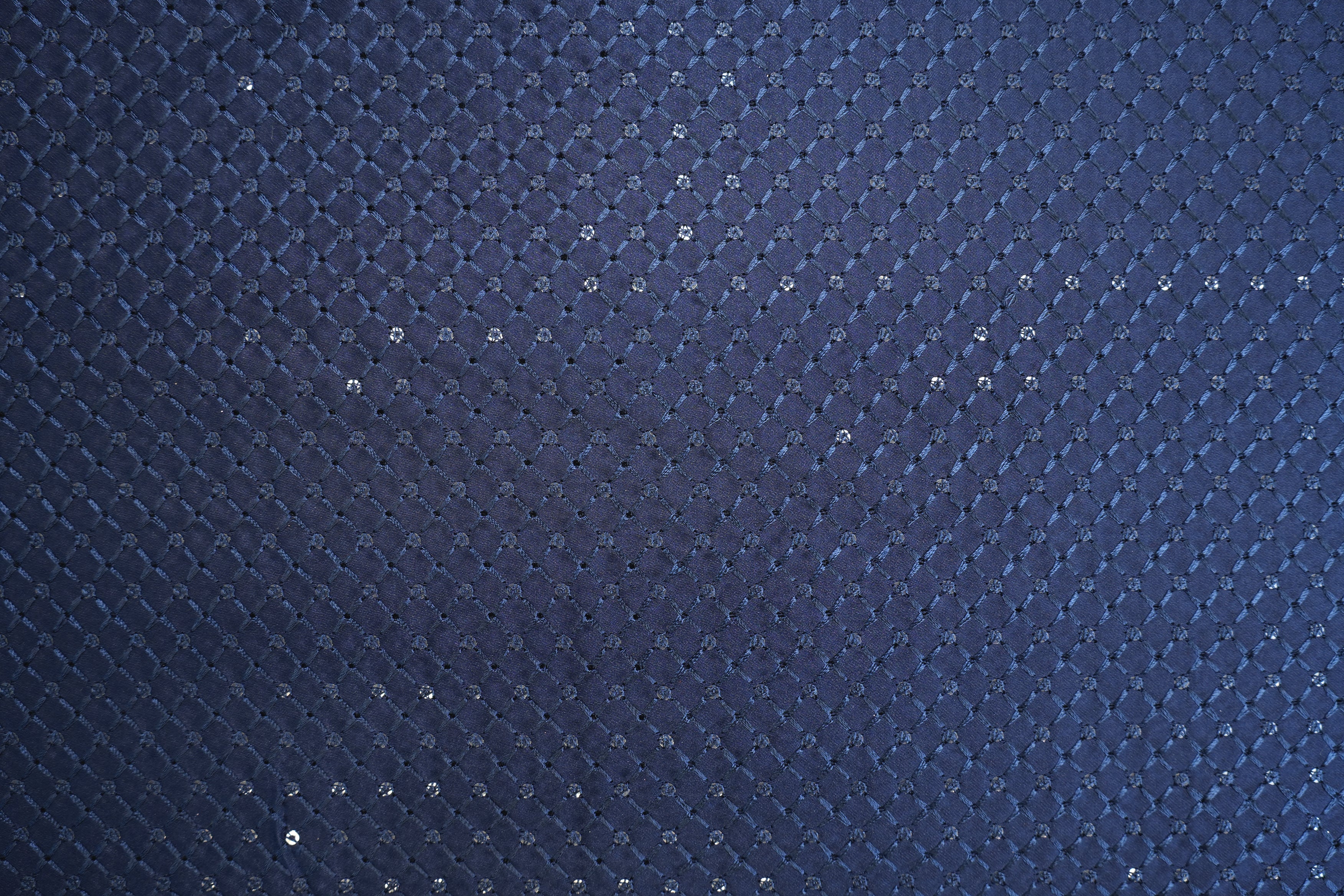 Navy Blue Satin Silk with Geometric Thread Work & Sequins