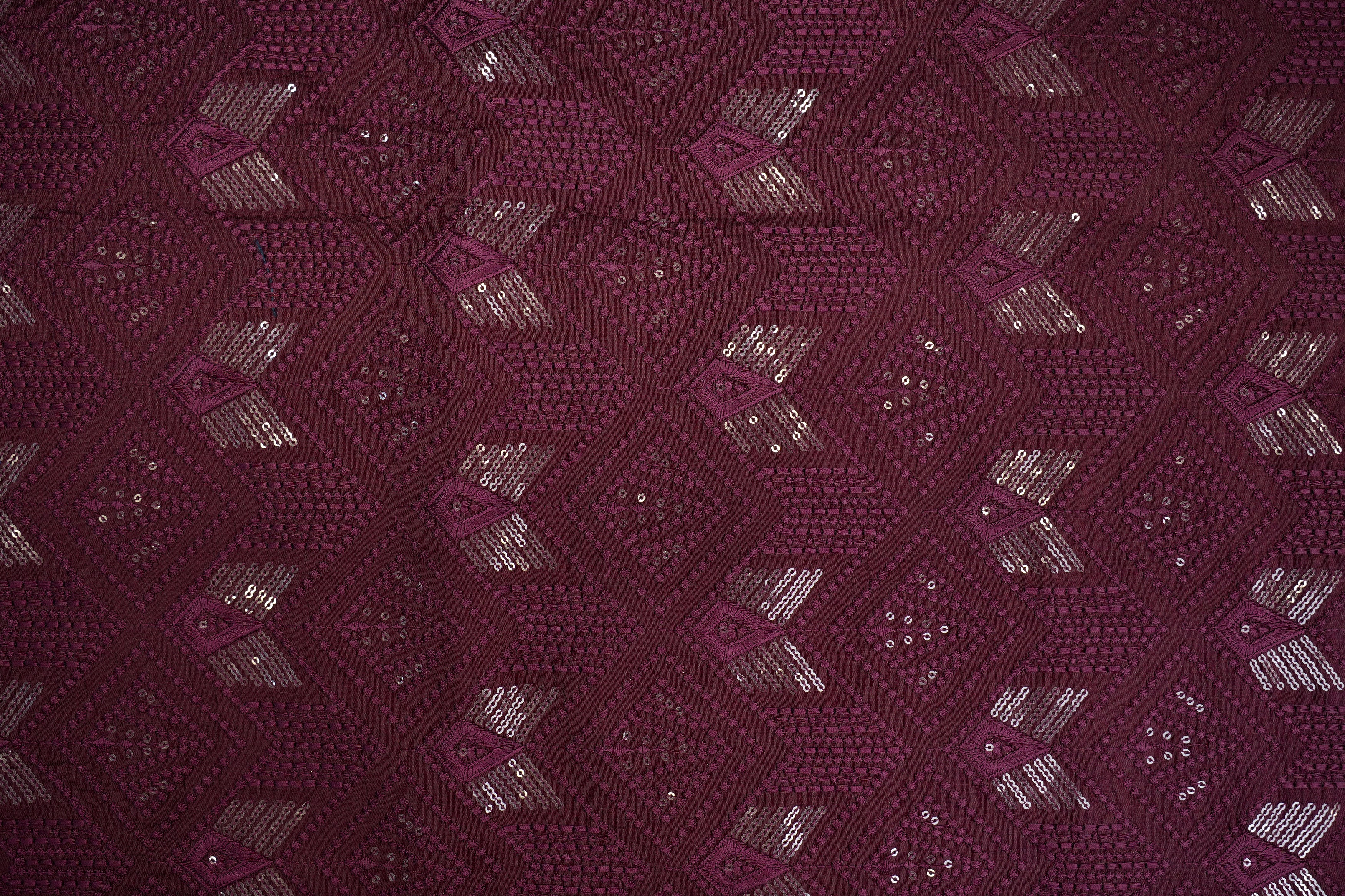 Wine Silk dupoin with Geometric Threadwork and Sequins