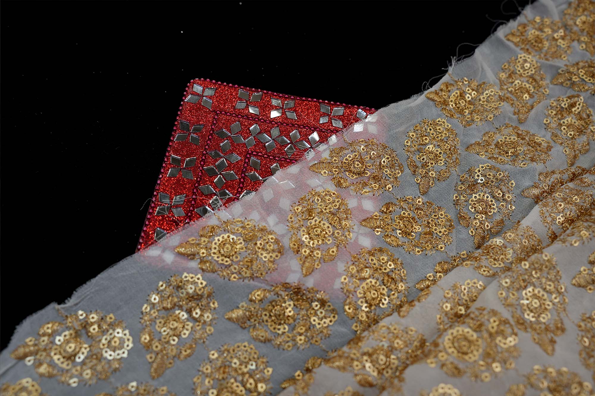 Floral Pattern Golden Zari With Golden Sequins Soft Embroidered Georgette Fabric