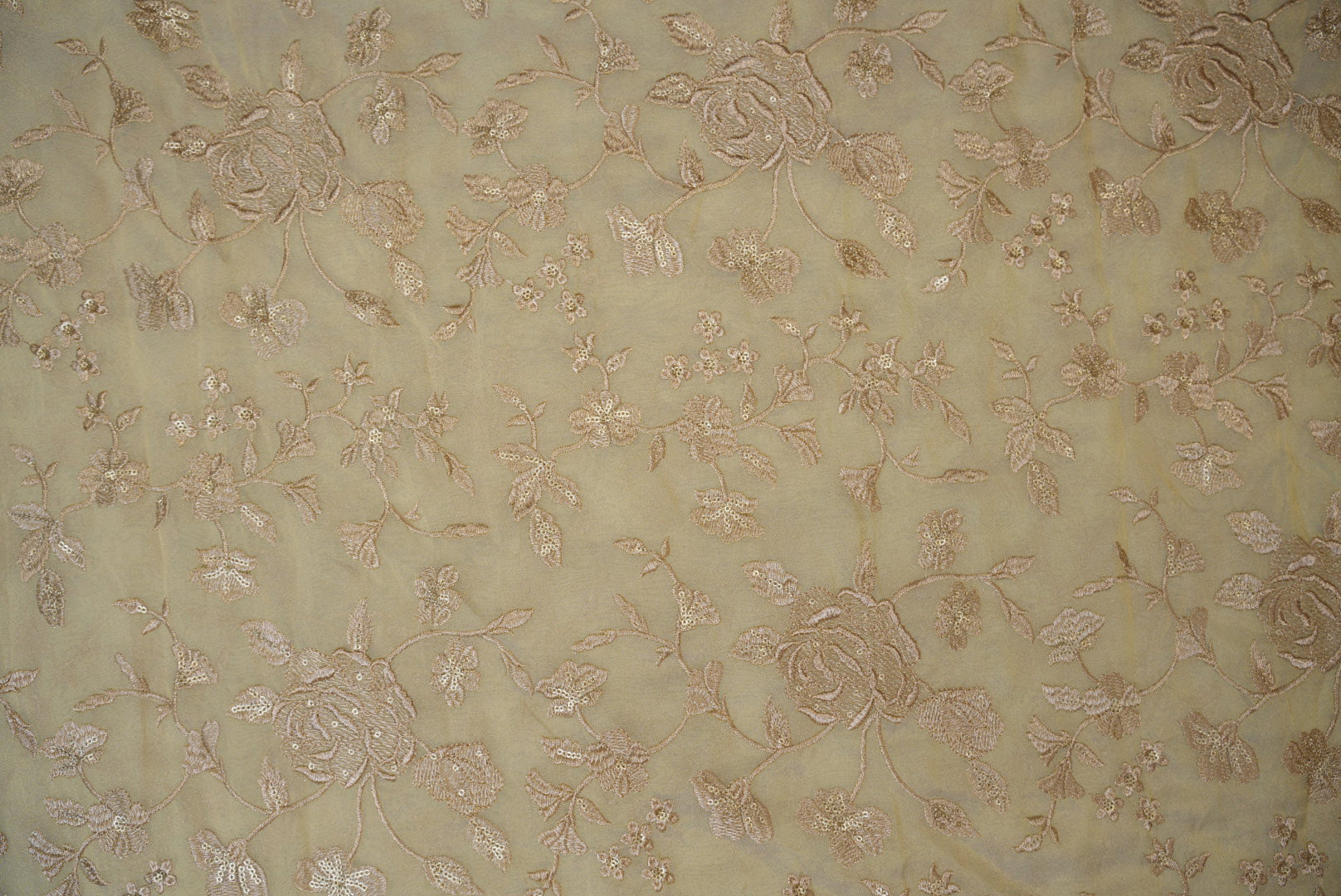 Golden Floral Pattern Tissue with Sequins & Golden Threadwork