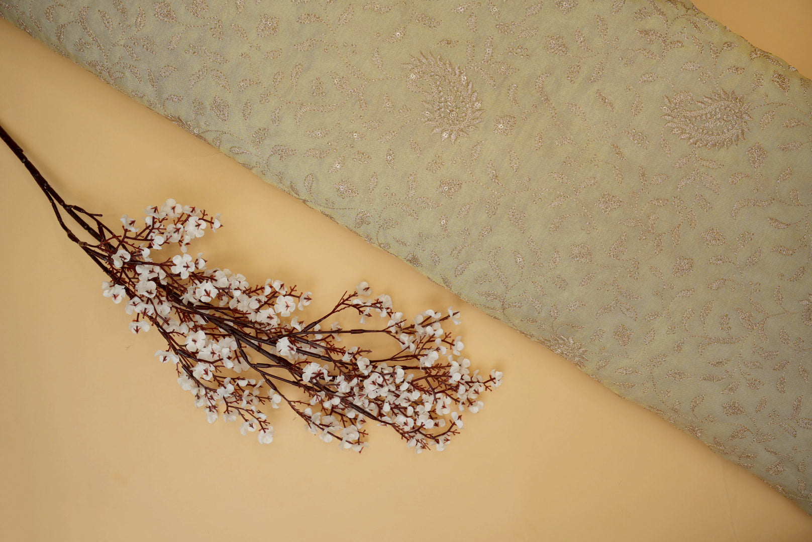 Golden Floral Tissue with Sequins & Zari Elegance