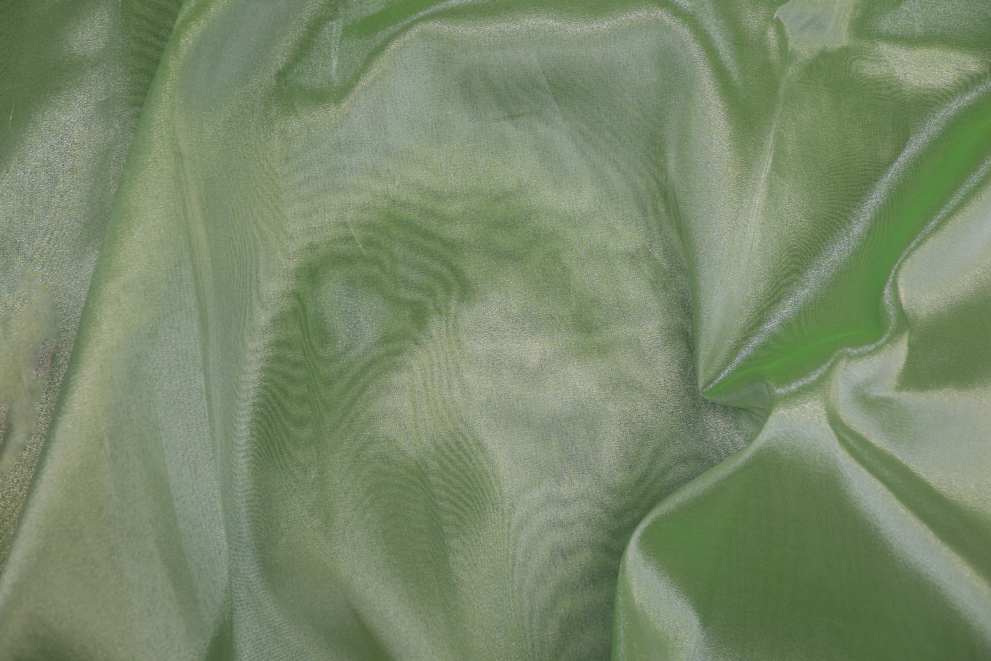 Parrot green coloured tissue fabric with silver shimmer