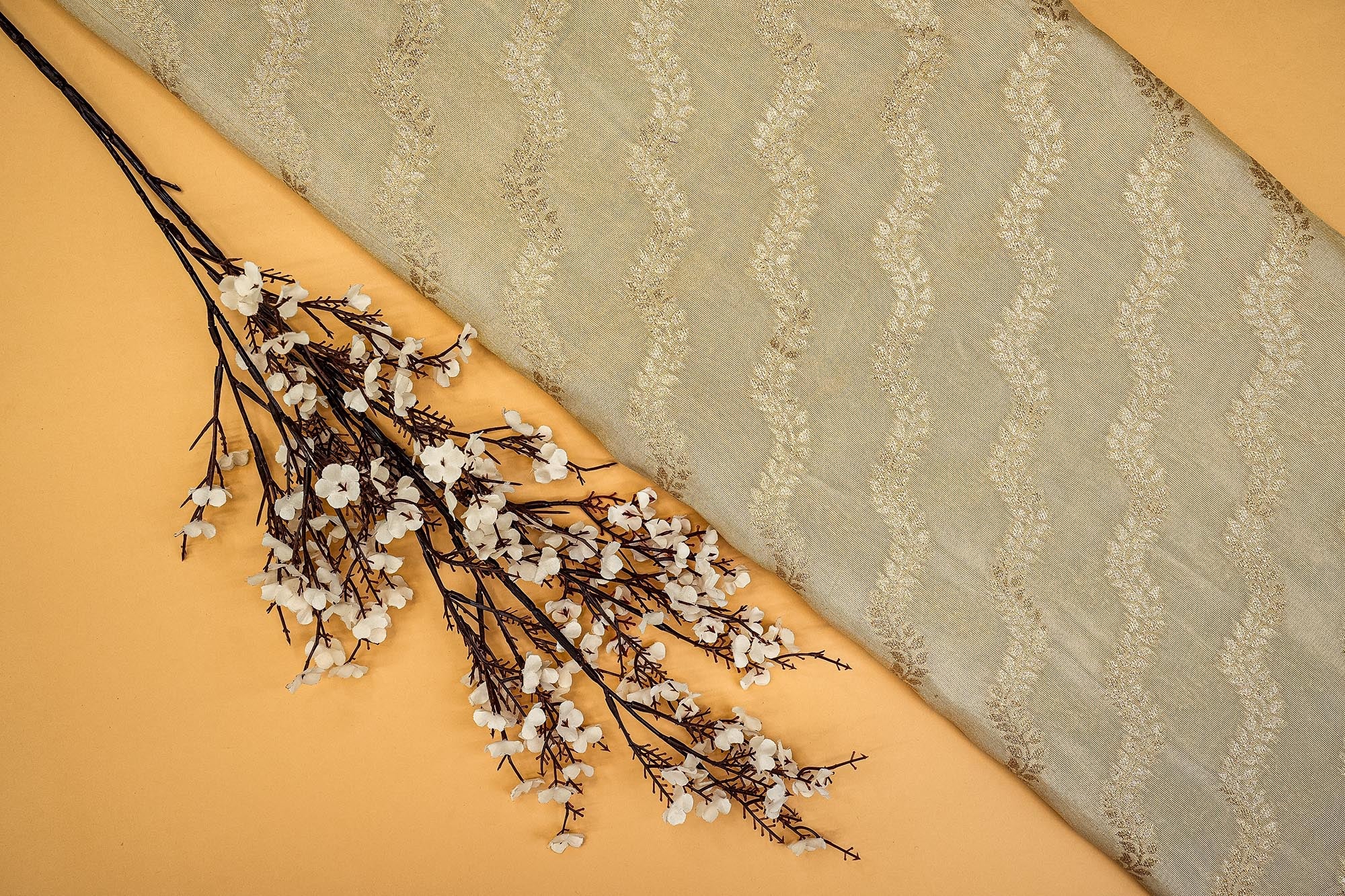 Golden Tissue Fabric With Intricated Banarasi work