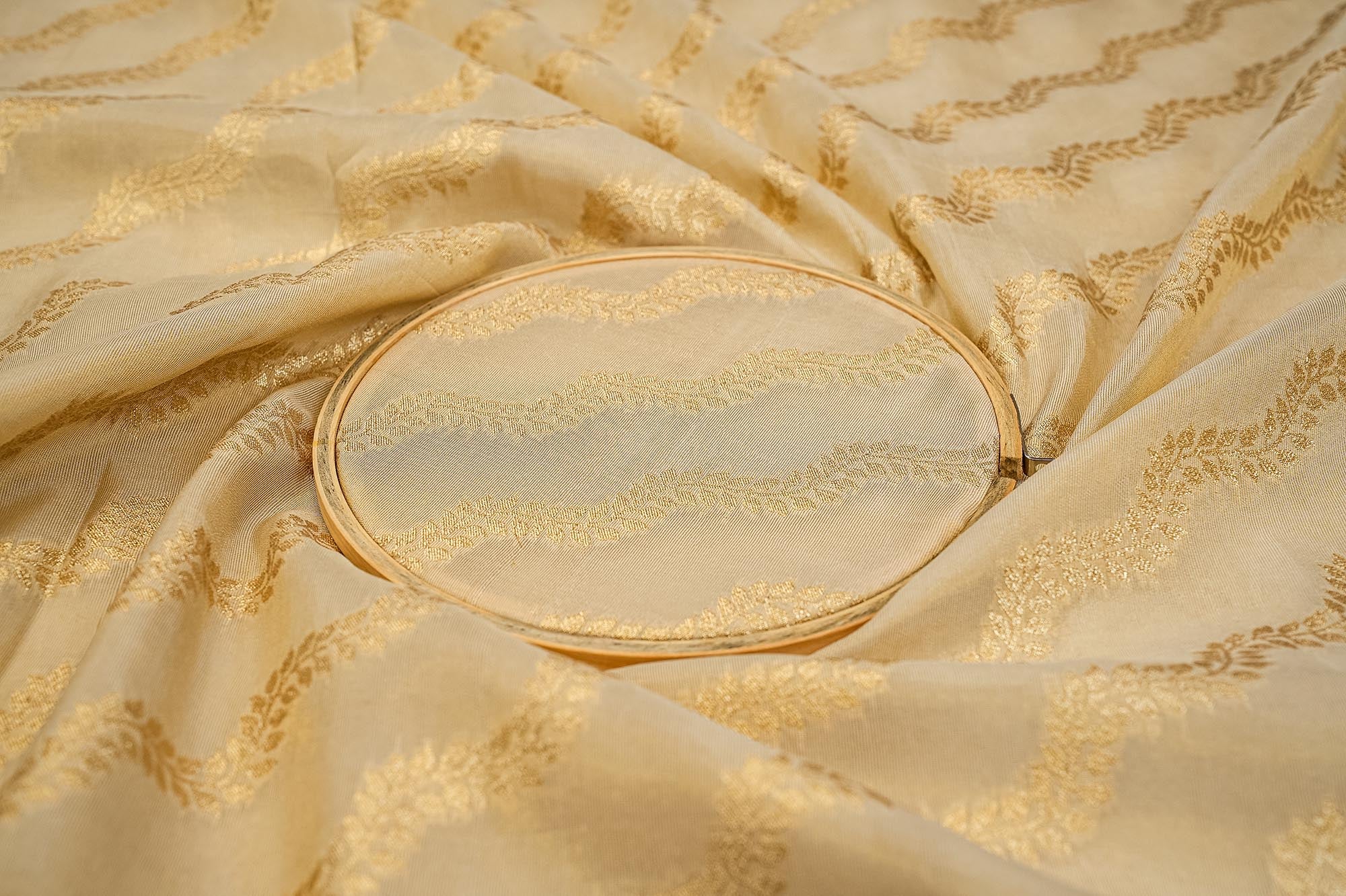 Golden Tissue Fabric With Intricated Banarasi work