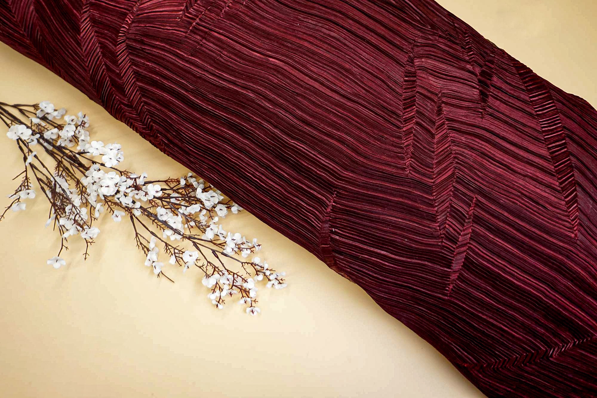 Maroon Crushed Organza with Stunning Textured Elegance