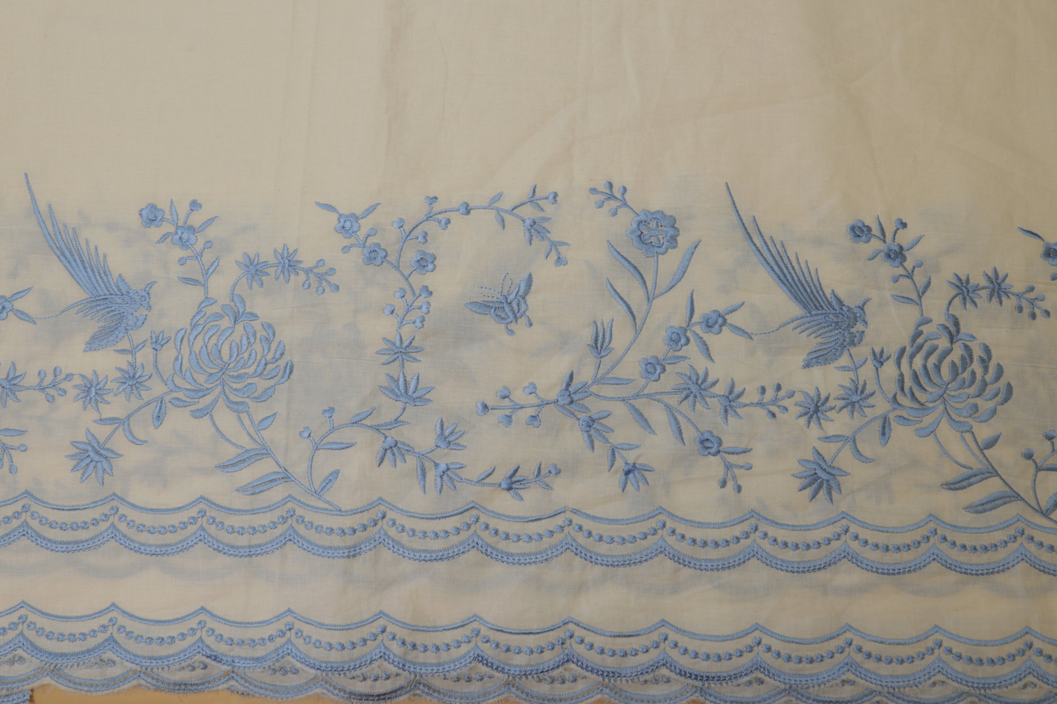 Ocean blue floral pattern thread work  allover with border