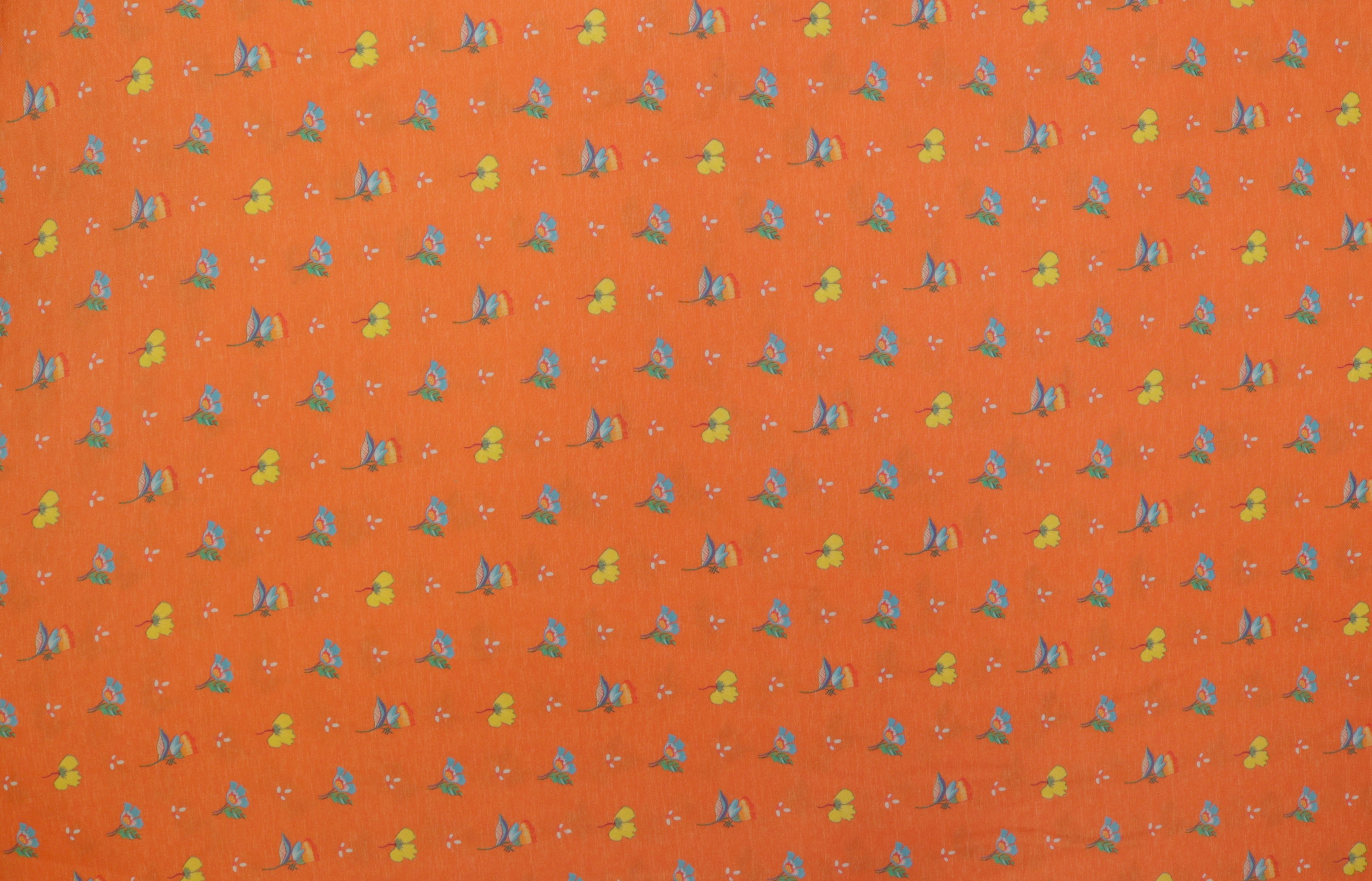 Orange Floral Digital Printed Rayon Fabric