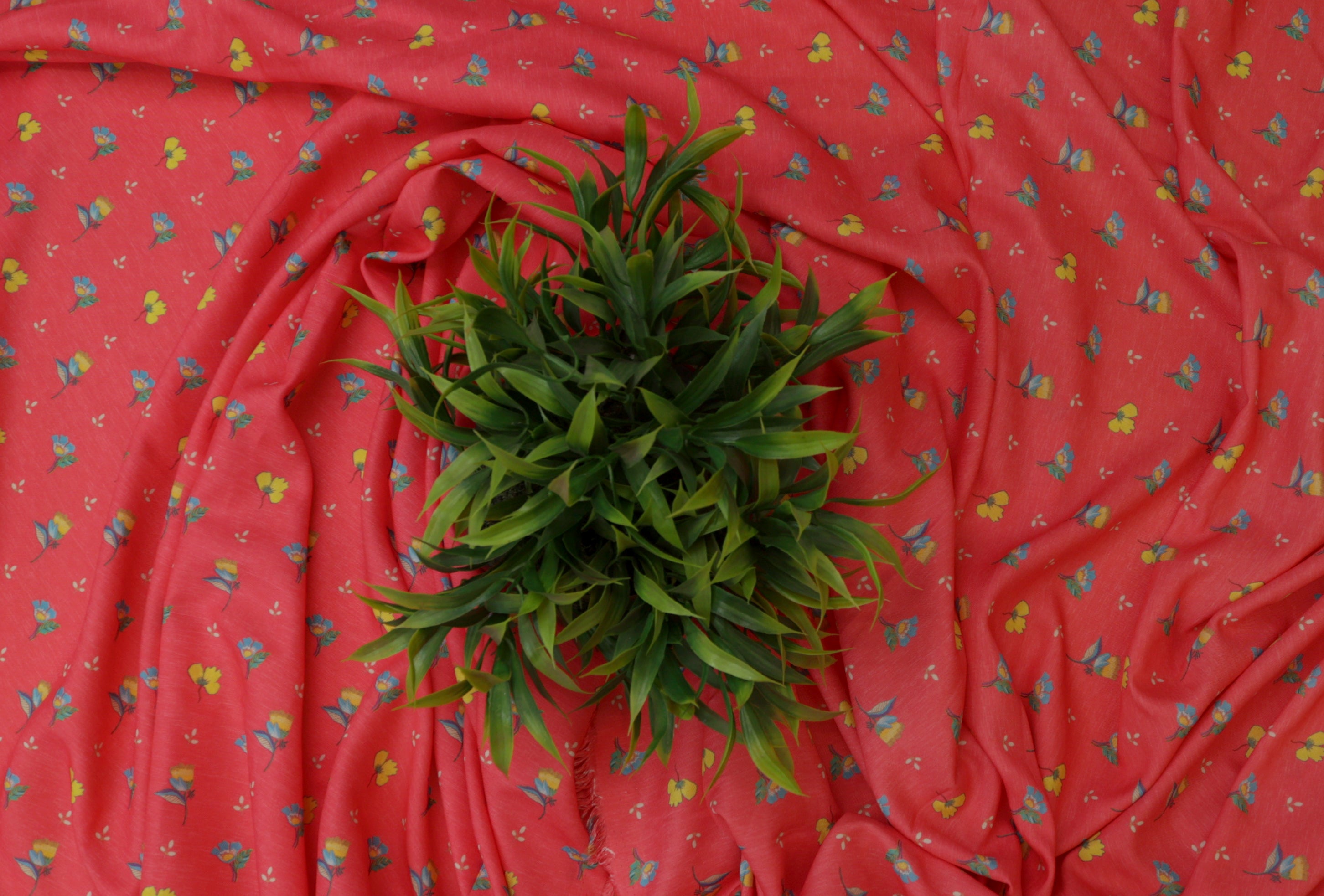 Red Floral Digital Printed Rayon Fabric