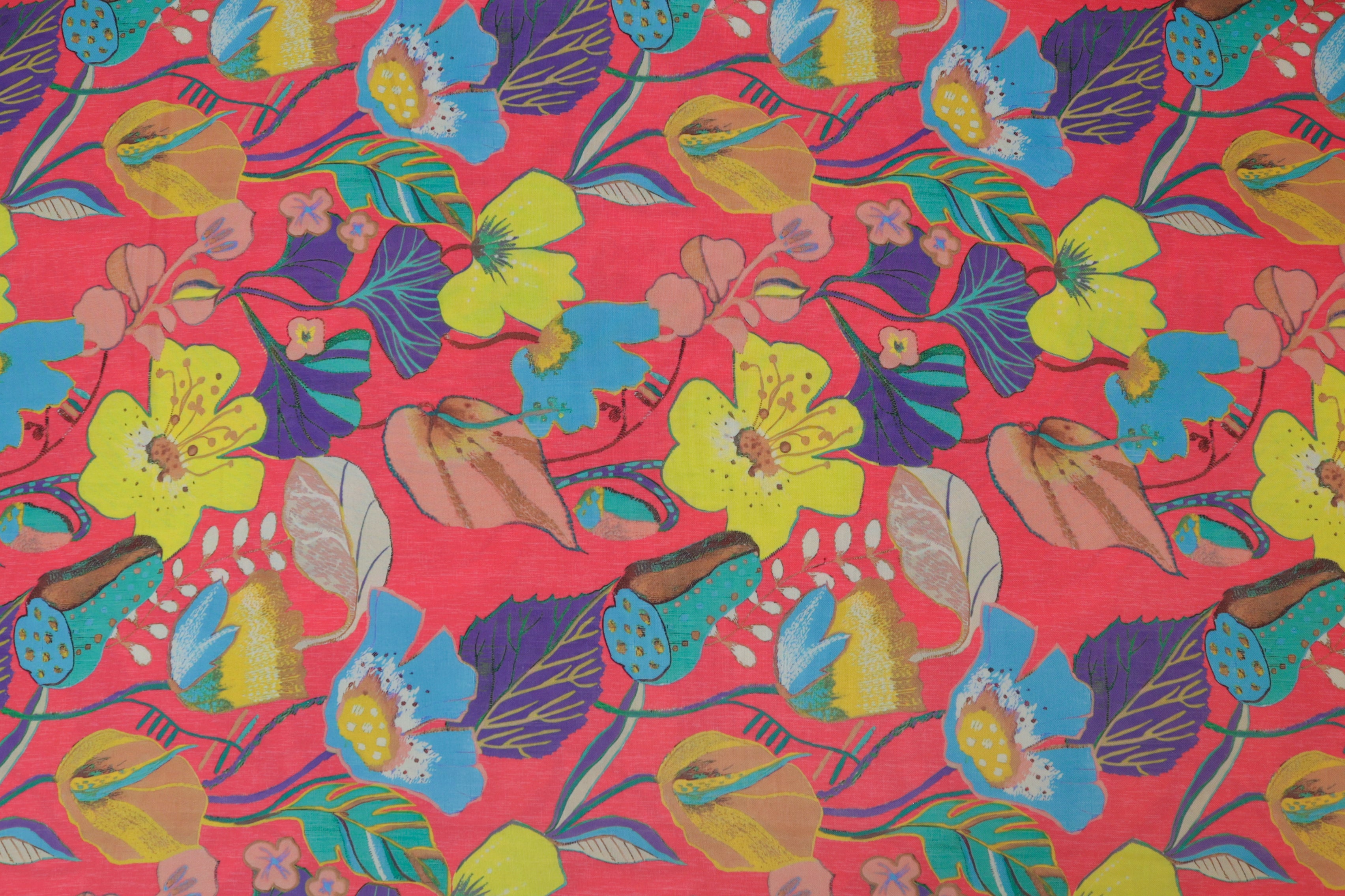 Red Floral Digital Printed Rayon Fabric