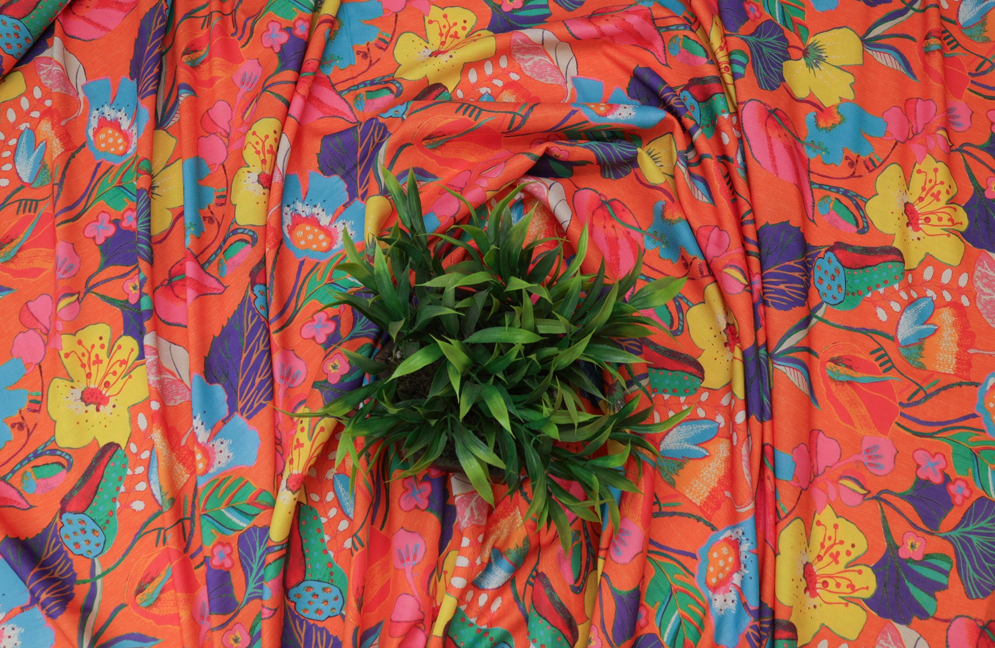 Orange Floral Digital Printed Rayon Fabric