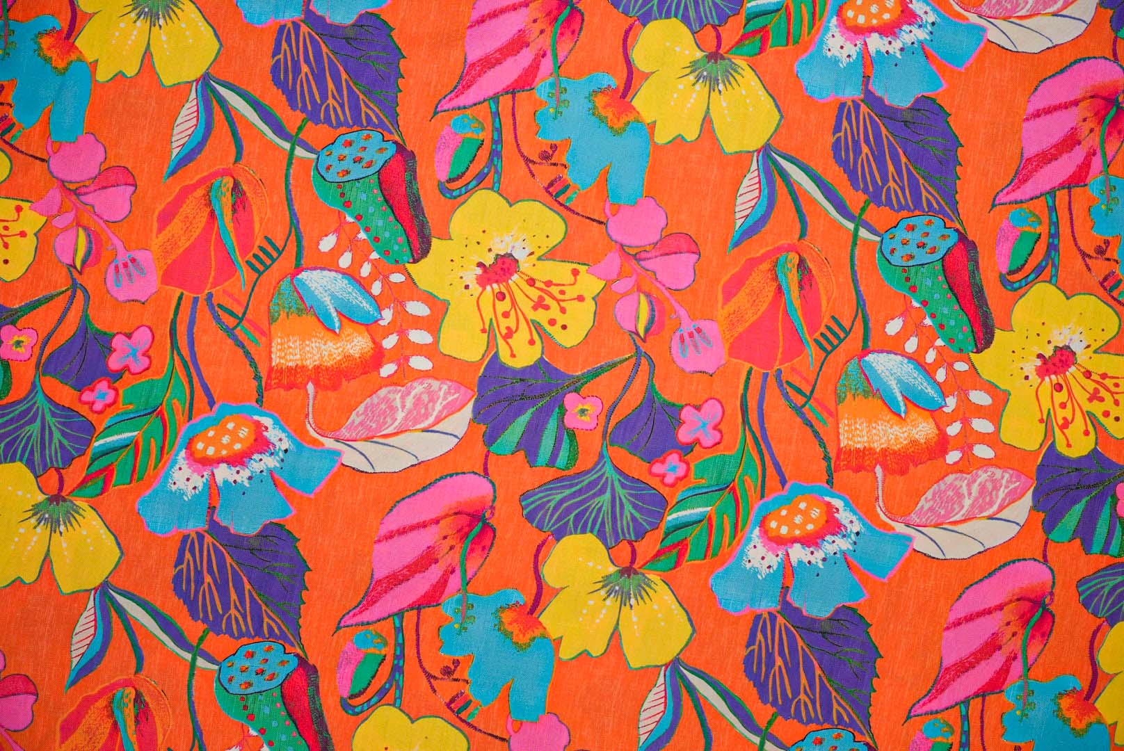 Orange Floral Digital Printed Rayon Fabric