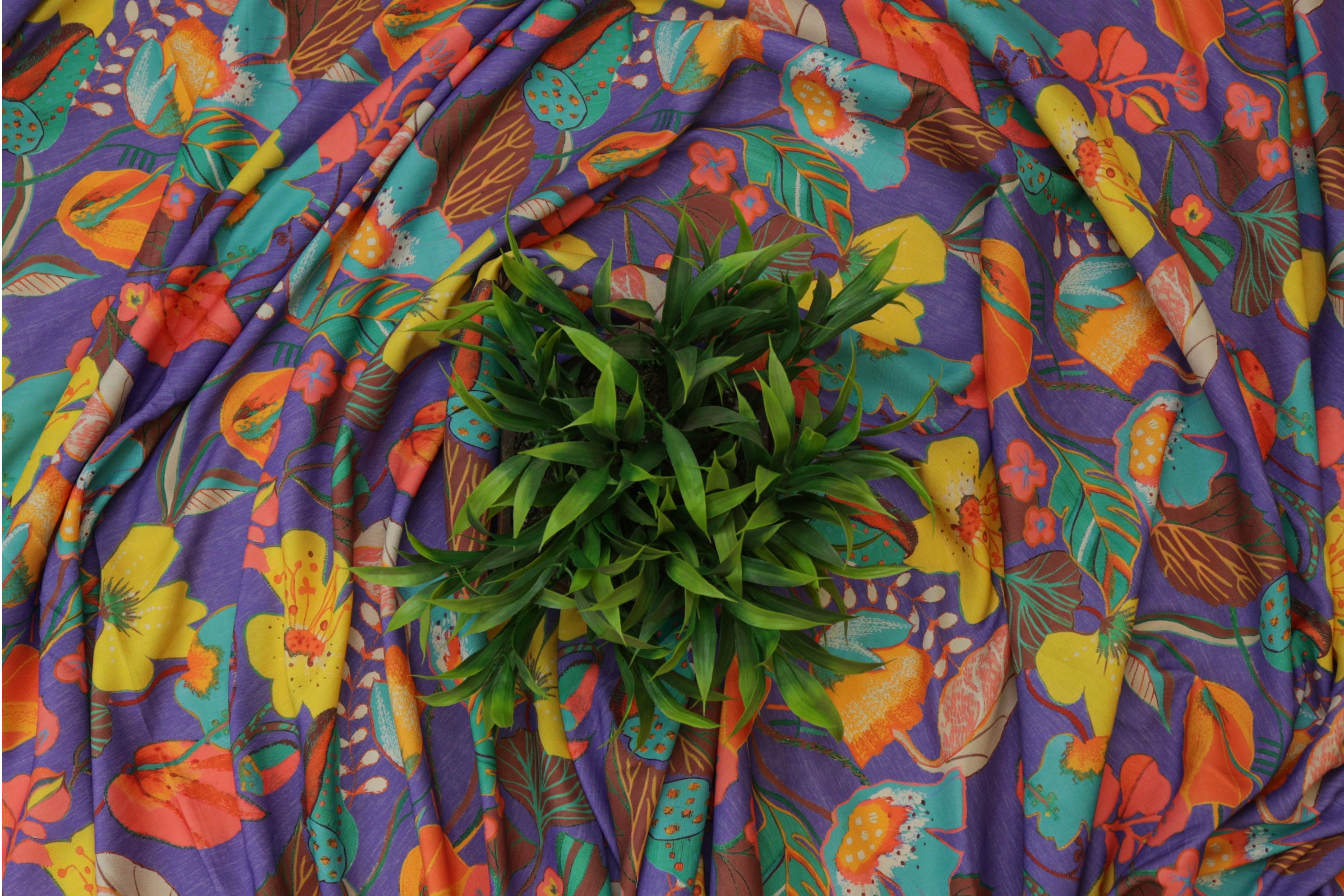 Royal Blue Floral Digital Printed Rayon Fabric