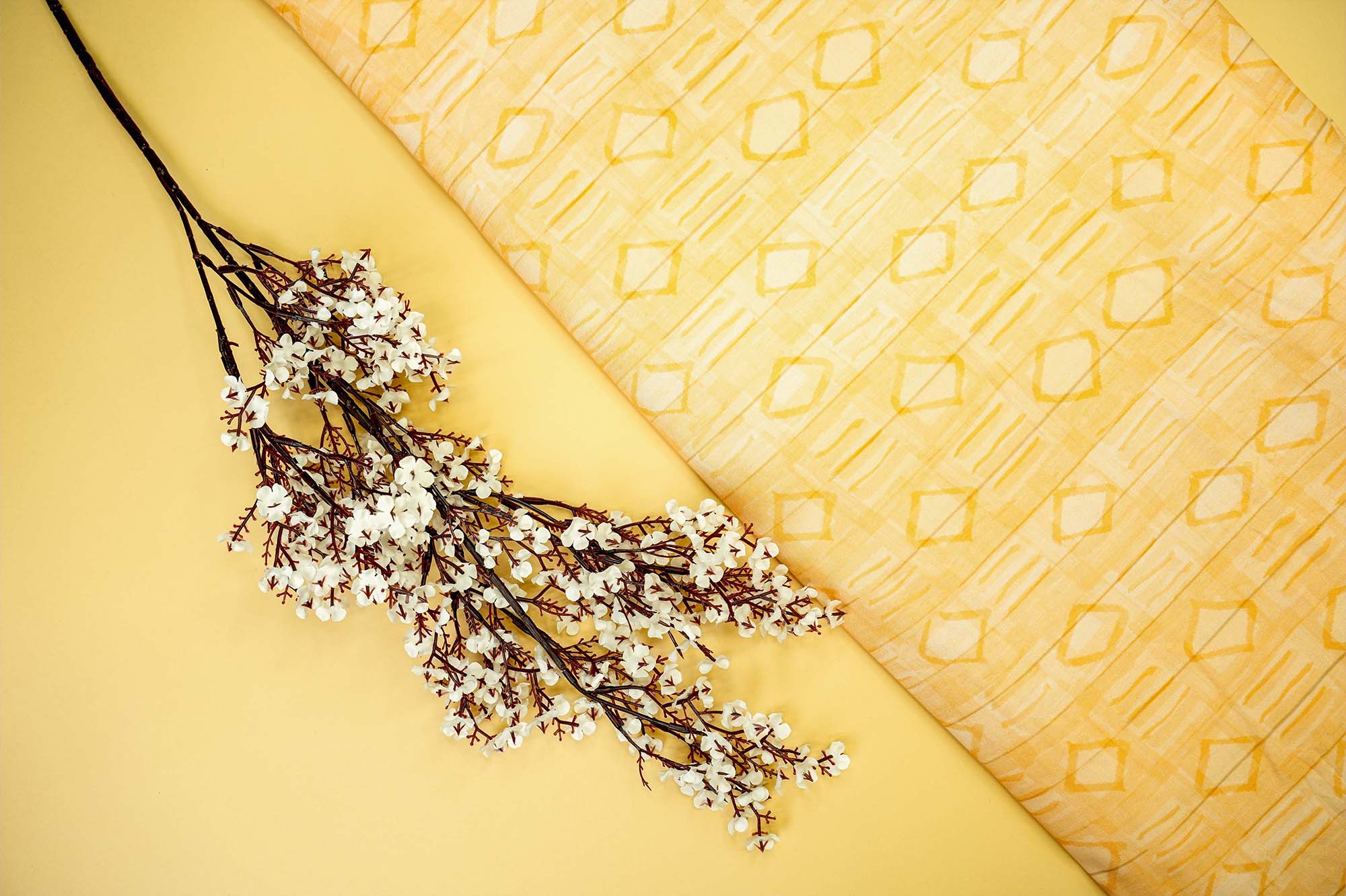 Mango Yellow Floral Digital Printed Rayon Fabric