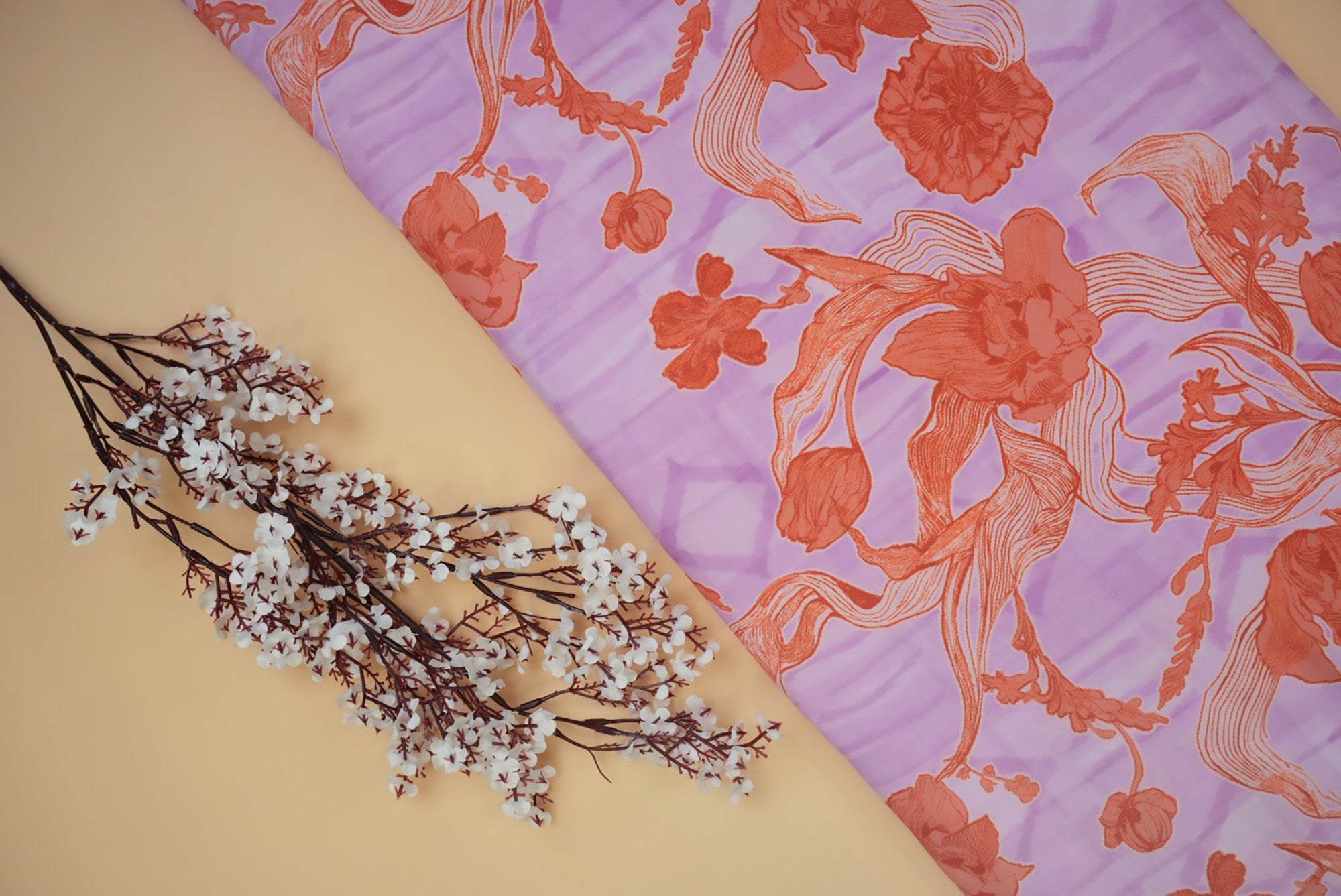 Lavender Floral Digital Printed Rayon Fabric