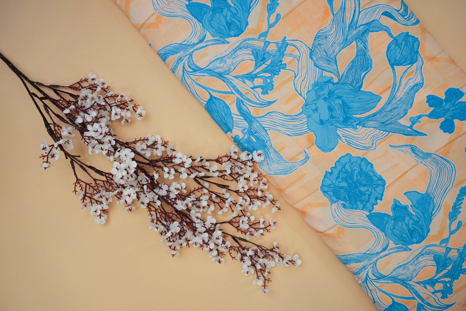 Mango Yellow Floral Digital Printed Rayon Fabric